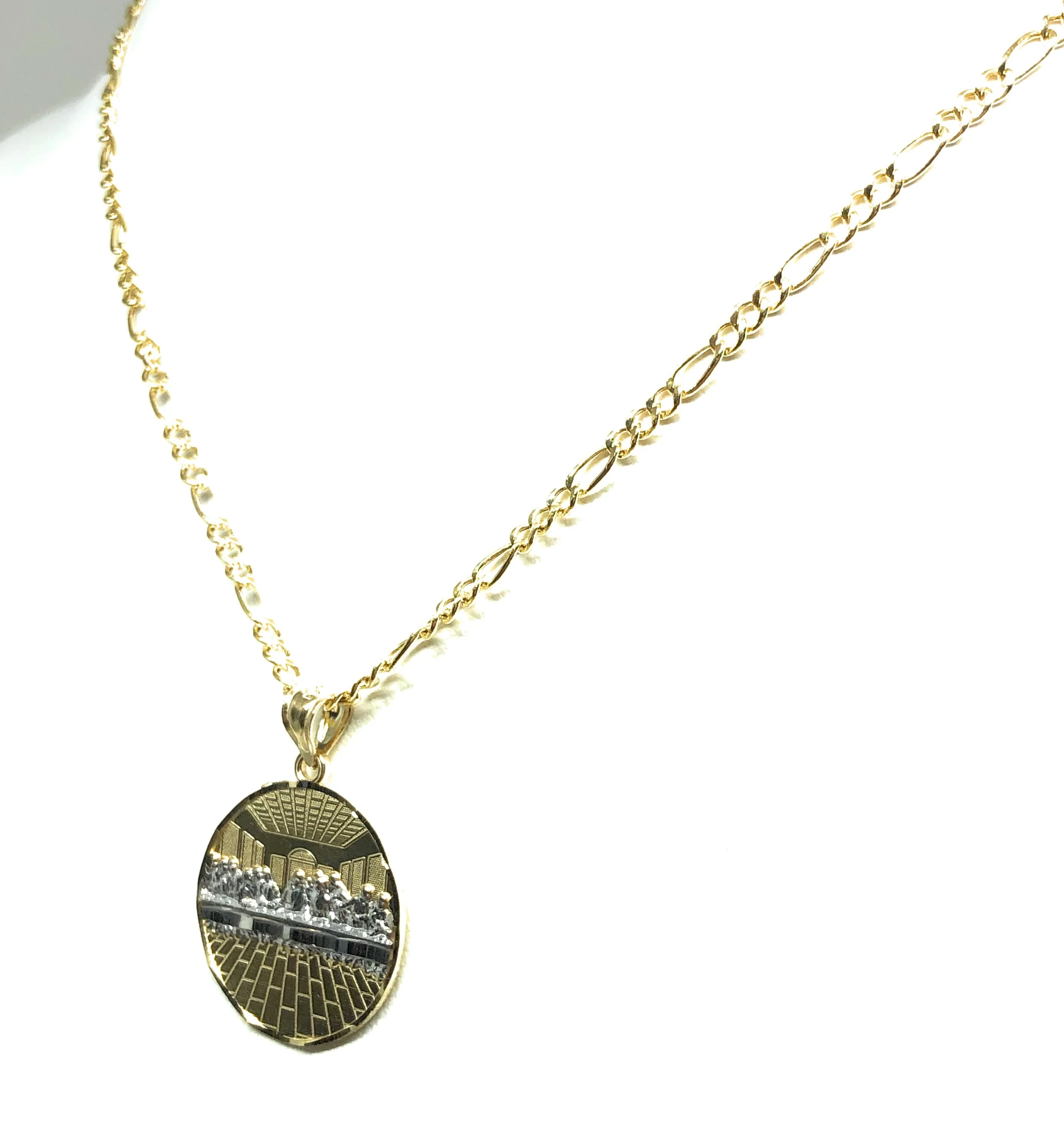 10k Solid Gold Yellow 2-Tone Jesus Last Supper Round Pendant Necklace (SM, MED, LG) - Image 7