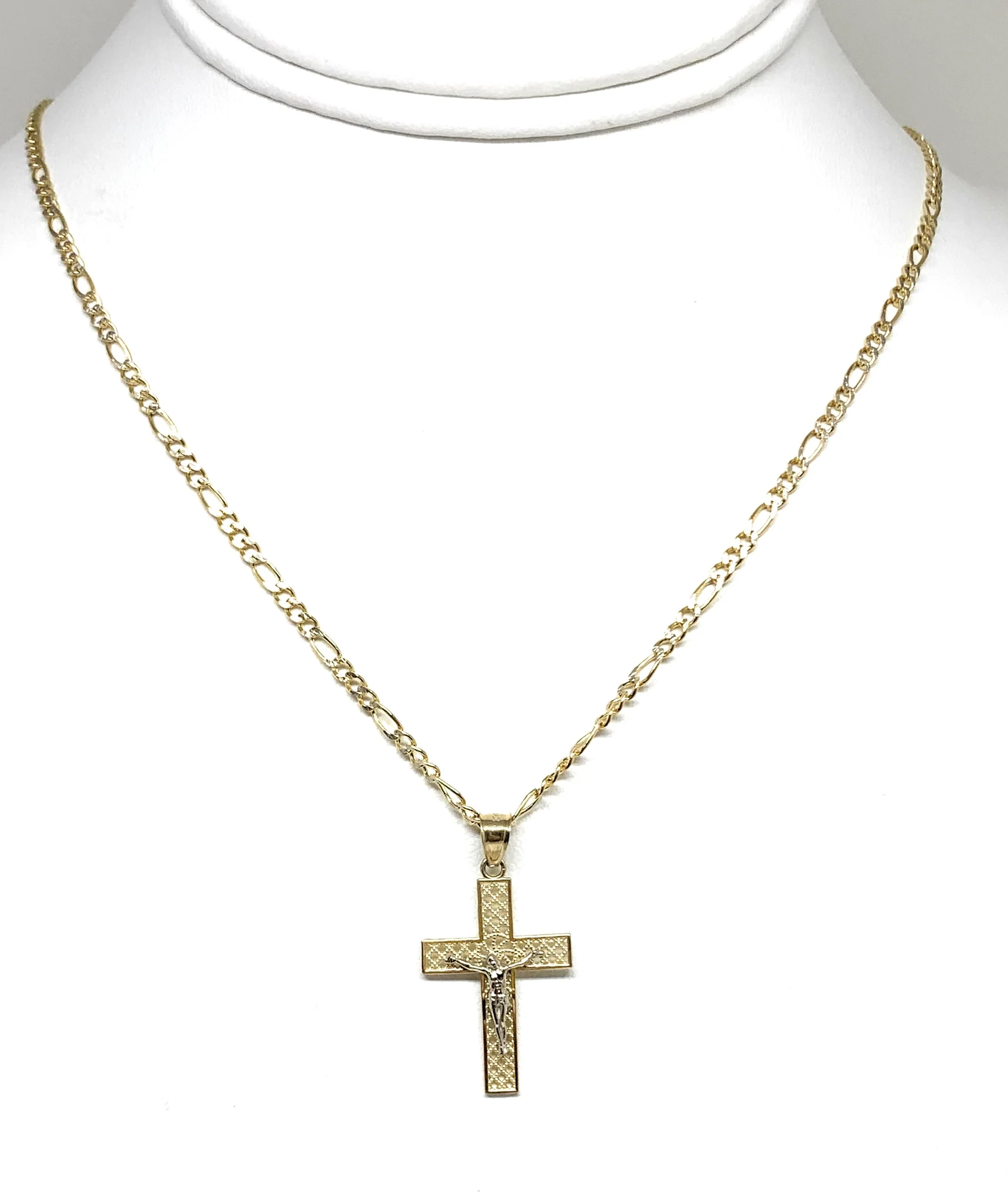 10k Solid Gold Yellow 2-Tone Jesus Layered Design SMALL Cross Crucifix Pendant Necklace - Image 4