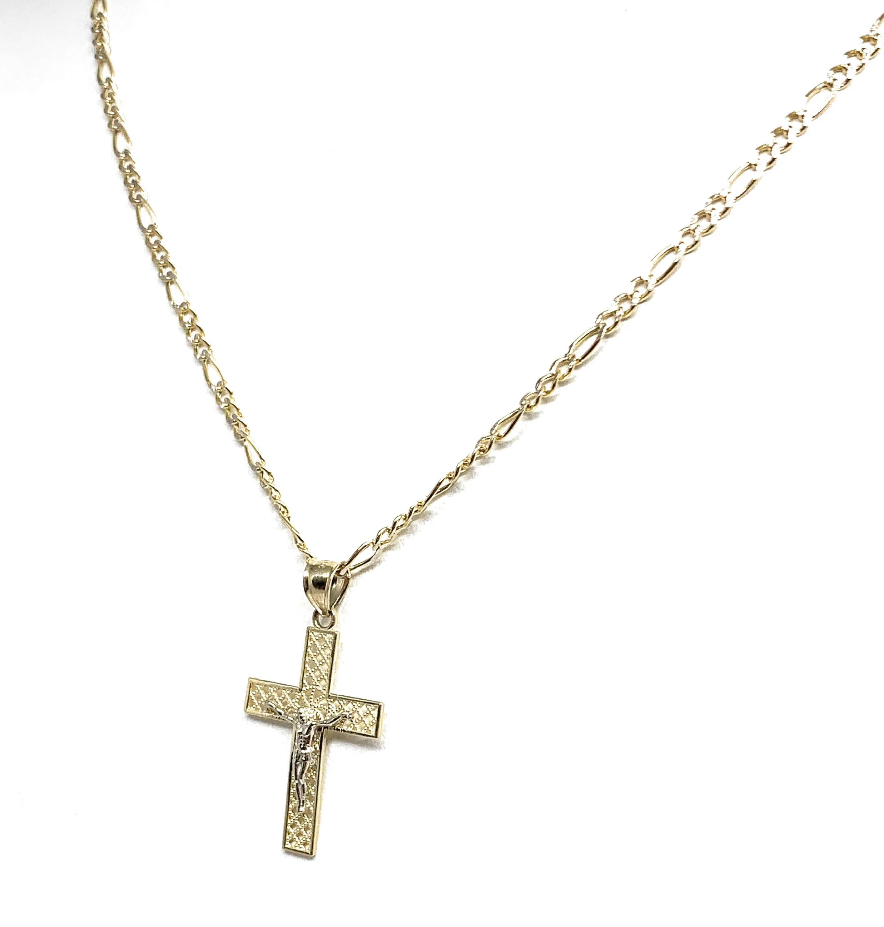 10k Solid Gold Yellow 2-Tone Jesus Layered Design SMALL Cross Crucifix Pendant Necklace - Image 7