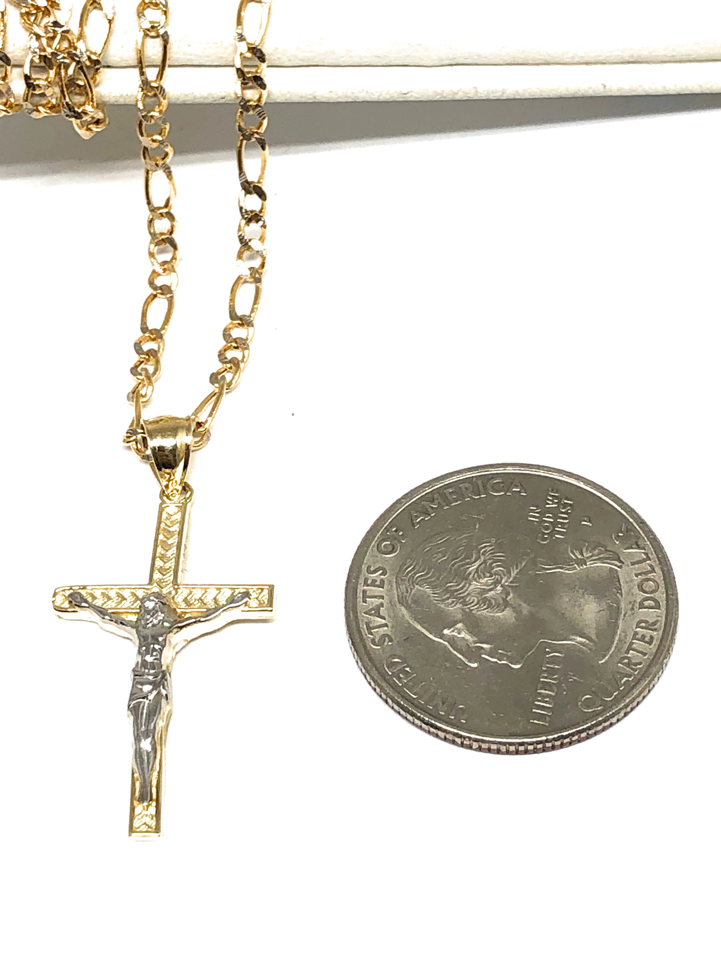 10k Solid Gold Yellow 2-Tone Jesus SMALL Cross Crucifix Pendant Necklace - Image 2