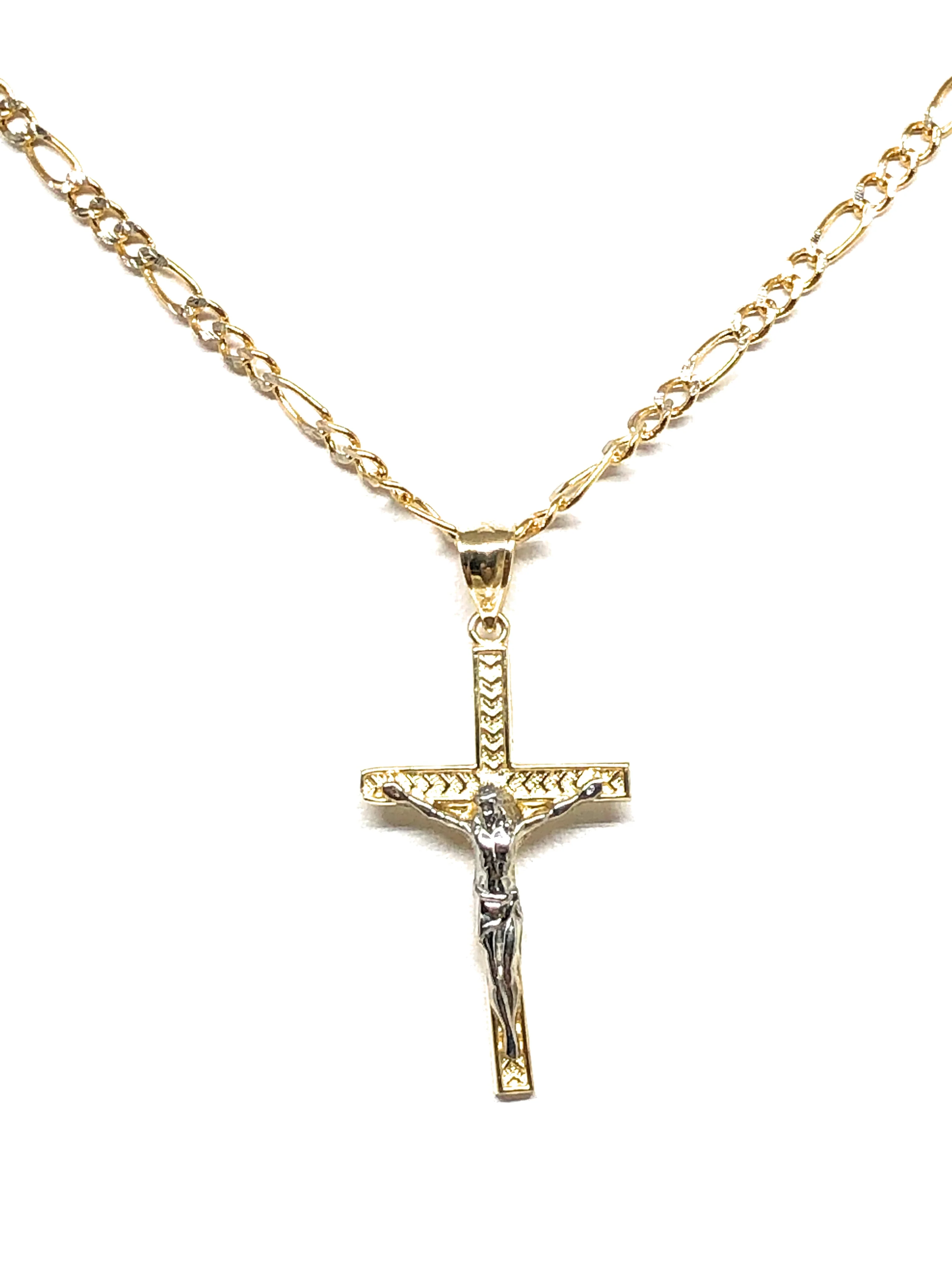 10k Solid Gold Yellow 2-Tone Jesus SMALL Cross Crucifix Pendant Necklace - Image 4