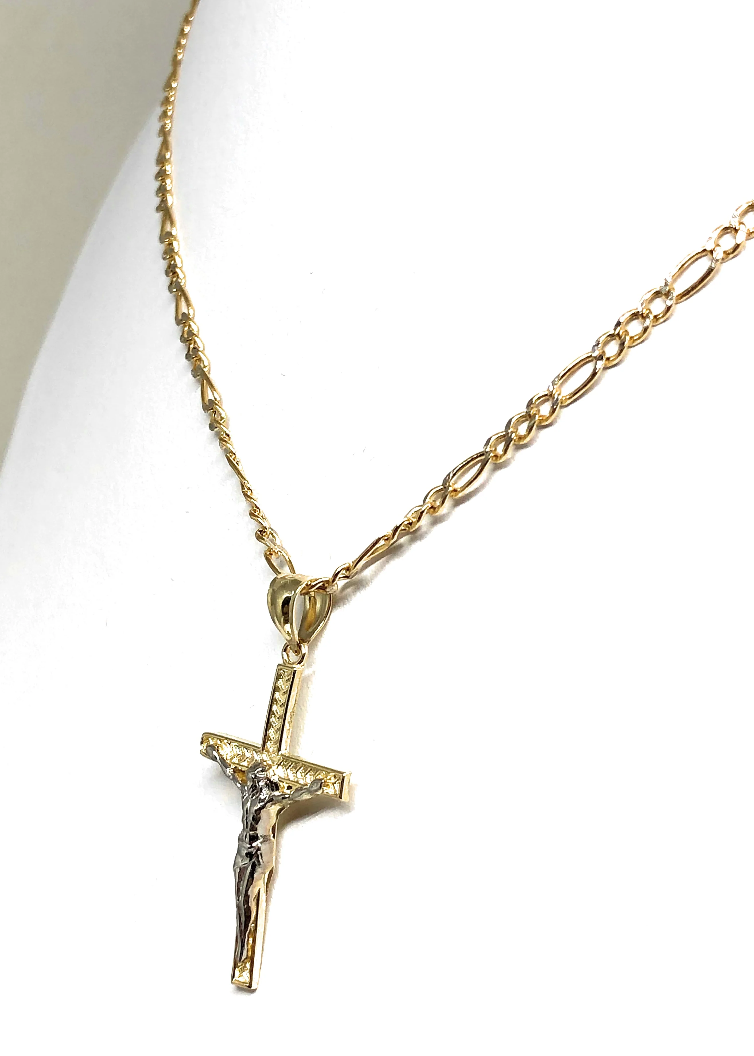 10k Solid Gold Yellow 2-Tone Jesus SMALL Cross Crucifix Pendant Necklace - Image 5