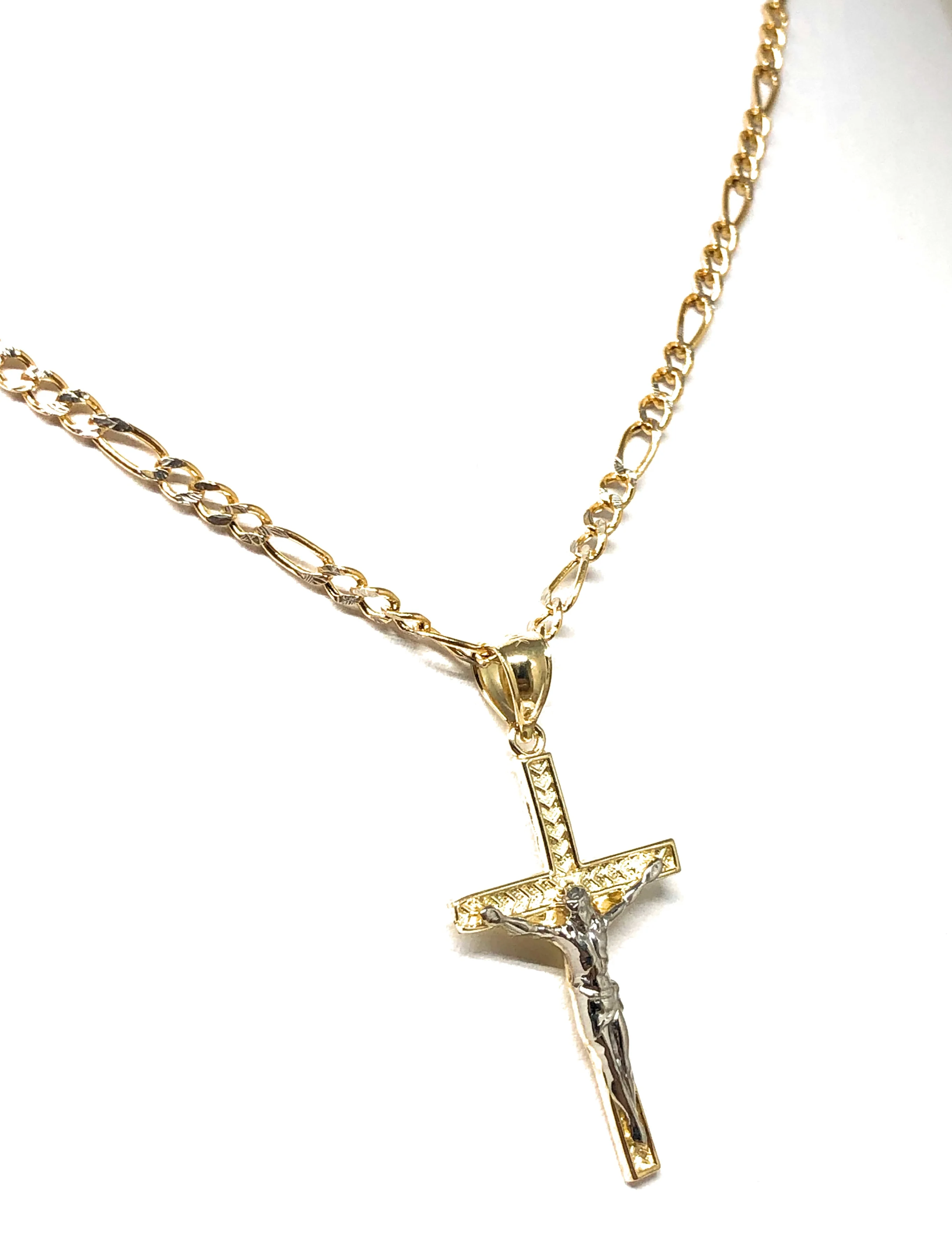 10k Solid Gold Yellow 2-Tone Jesus SMALL Cross Crucifix Pendant Necklace - Image 6