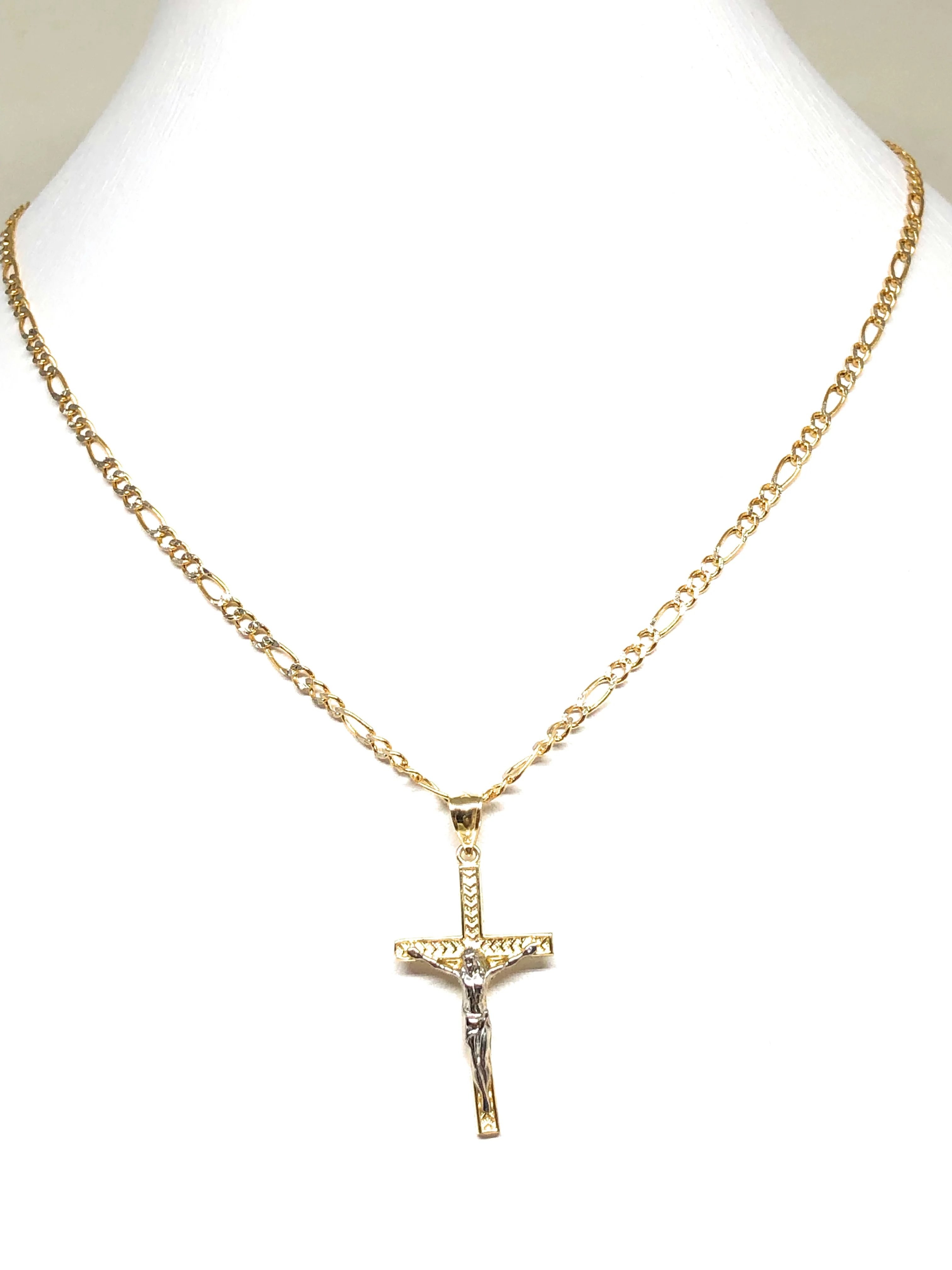 10k Solid Gold Yellow 2-Tone Jesus SMALL Cross Crucifix Pendant Necklace - Image 7