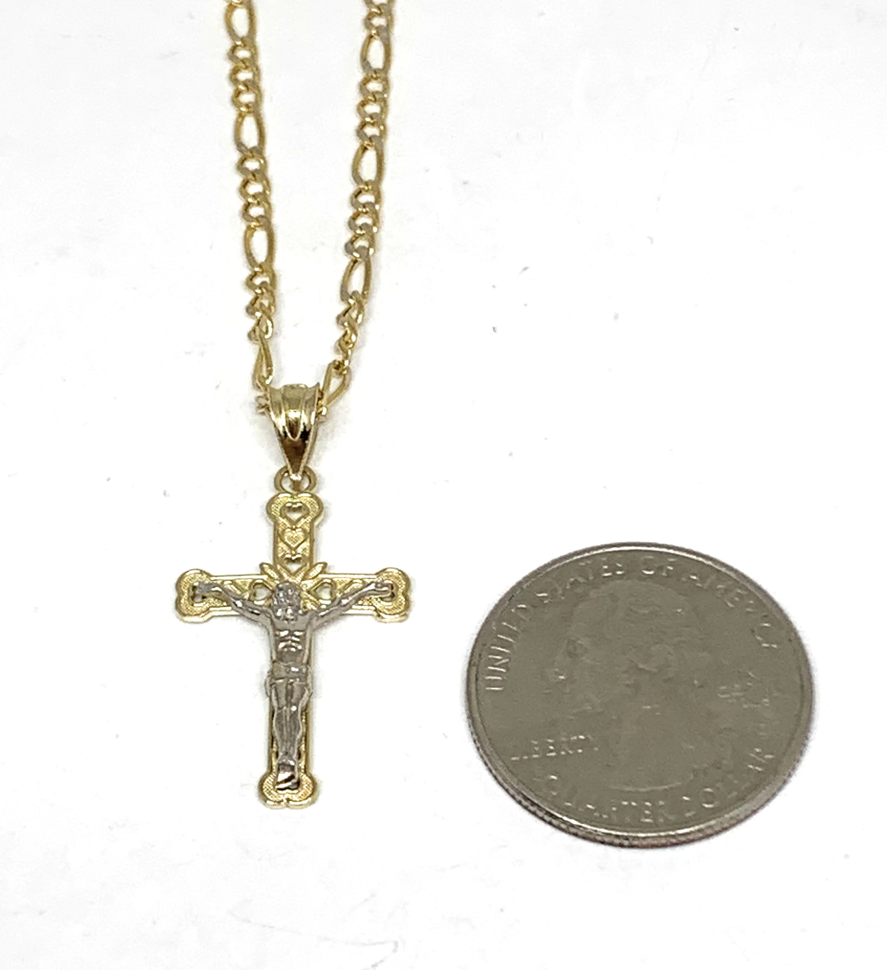 10k Solid Gold Yellow 2-Tone Jesus SMALL Cross Crucifix Pendant Necklace - Image 2