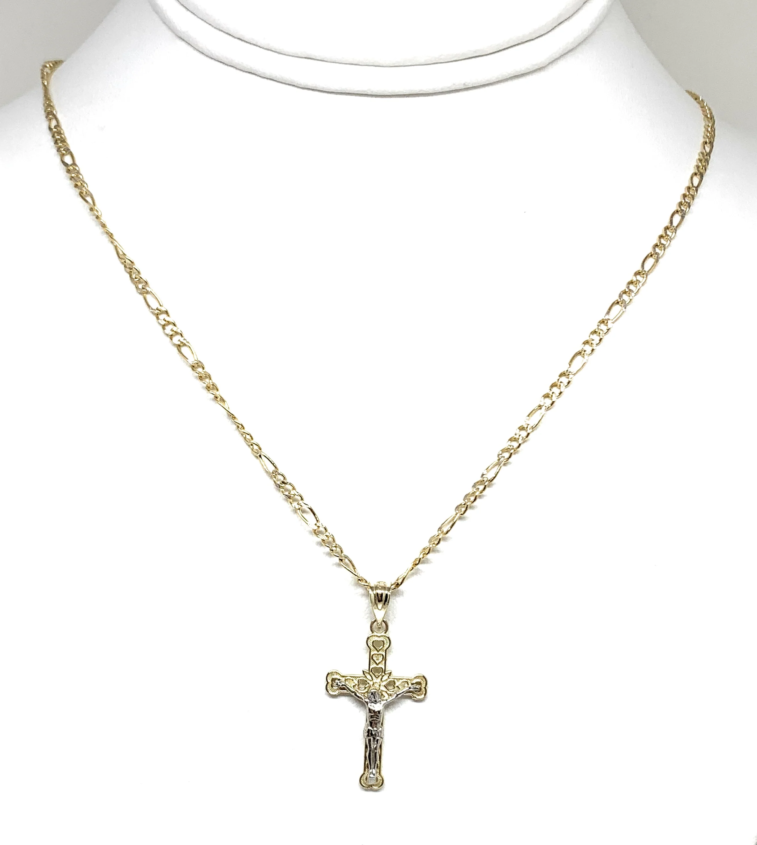 10k Solid Gold Yellow 2-Tone Jesus SMALL Cross Crucifix Pendant Necklace - Image 3
