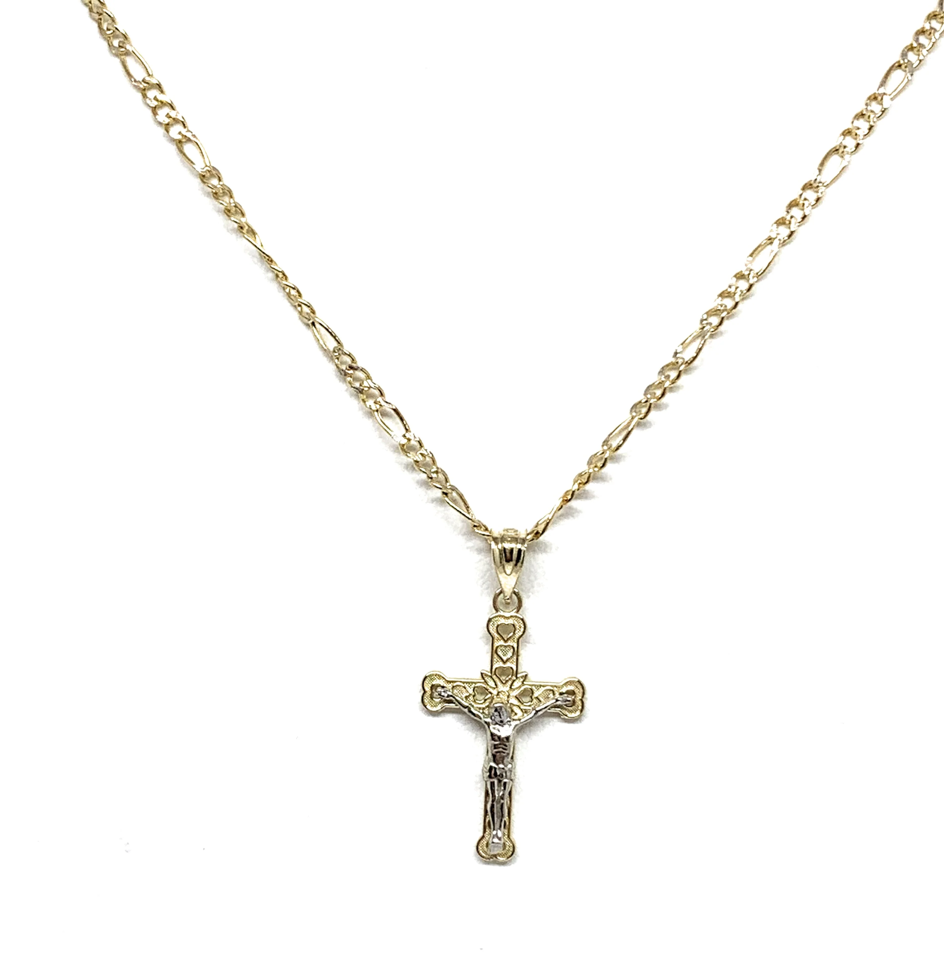 10k Solid Gold Yellow 2-Tone Jesus SMALL Cross Crucifix Pendant Necklace - Image 4