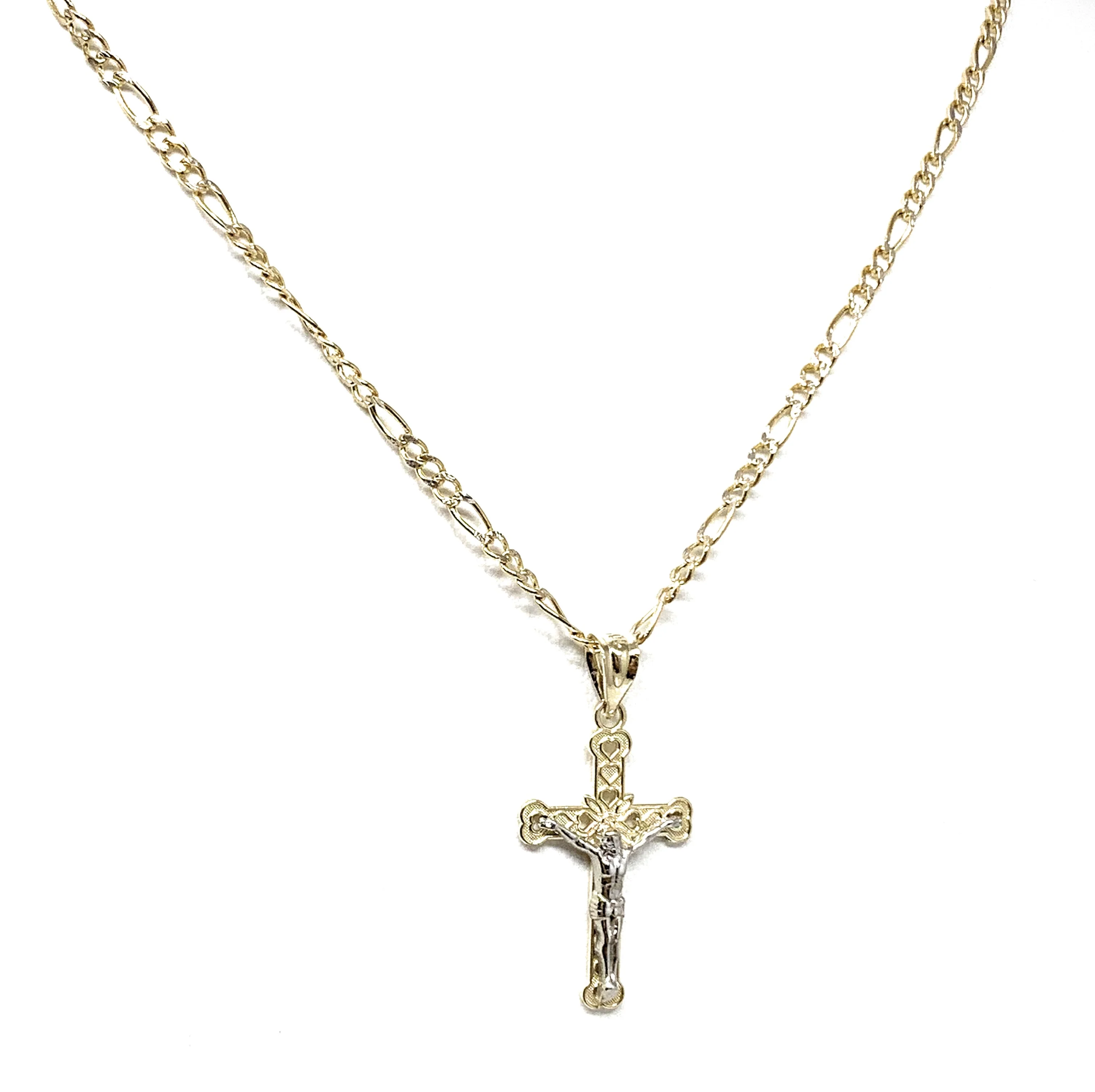10k Solid Gold Yellow 2-Tone Jesus SMALL Cross Crucifix Pendant Necklace - Image 5