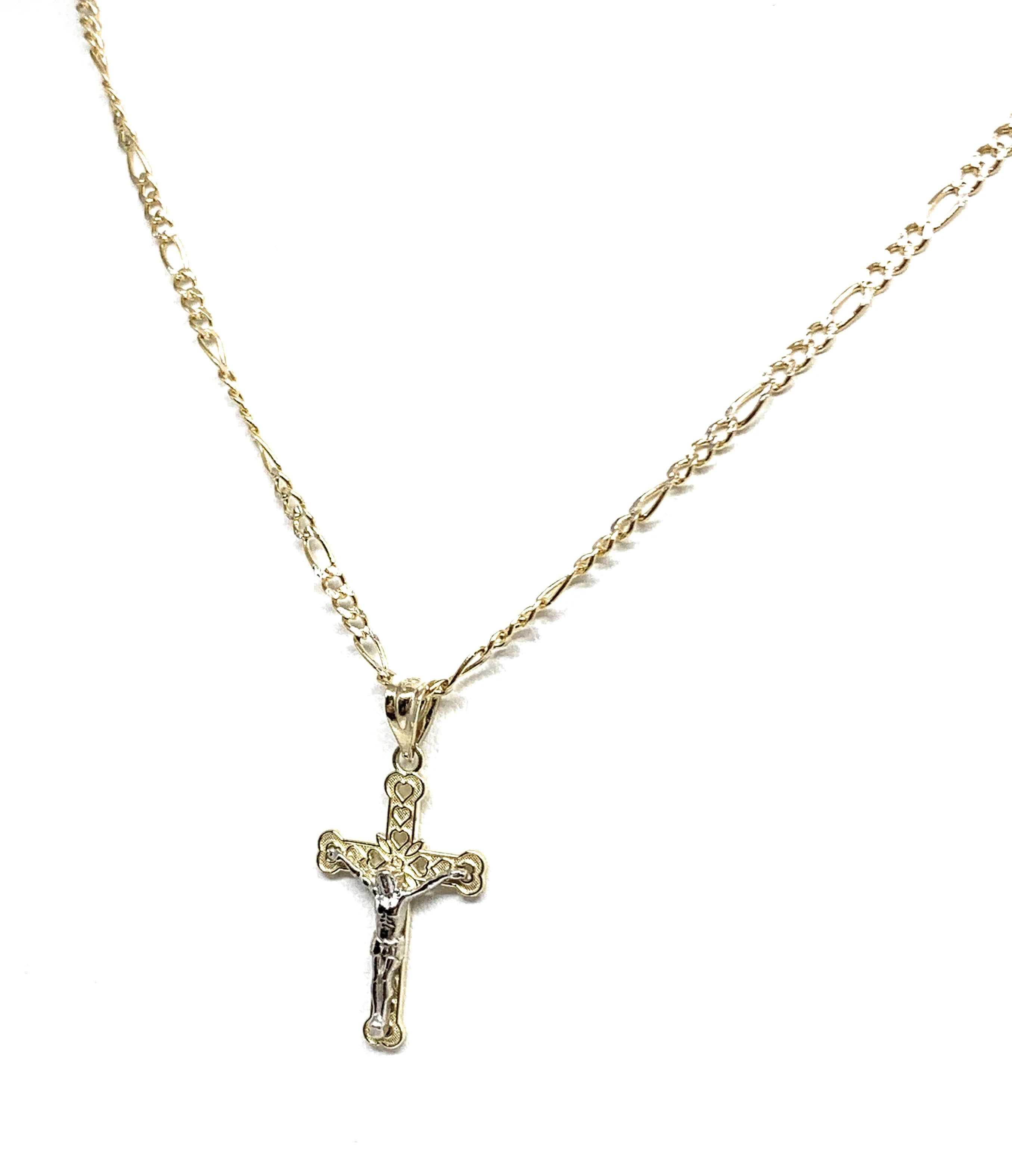 10k Solid Gold Yellow 2-Tone Jesus SMALL Cross Crucifix Pendant Necklace - Image 6