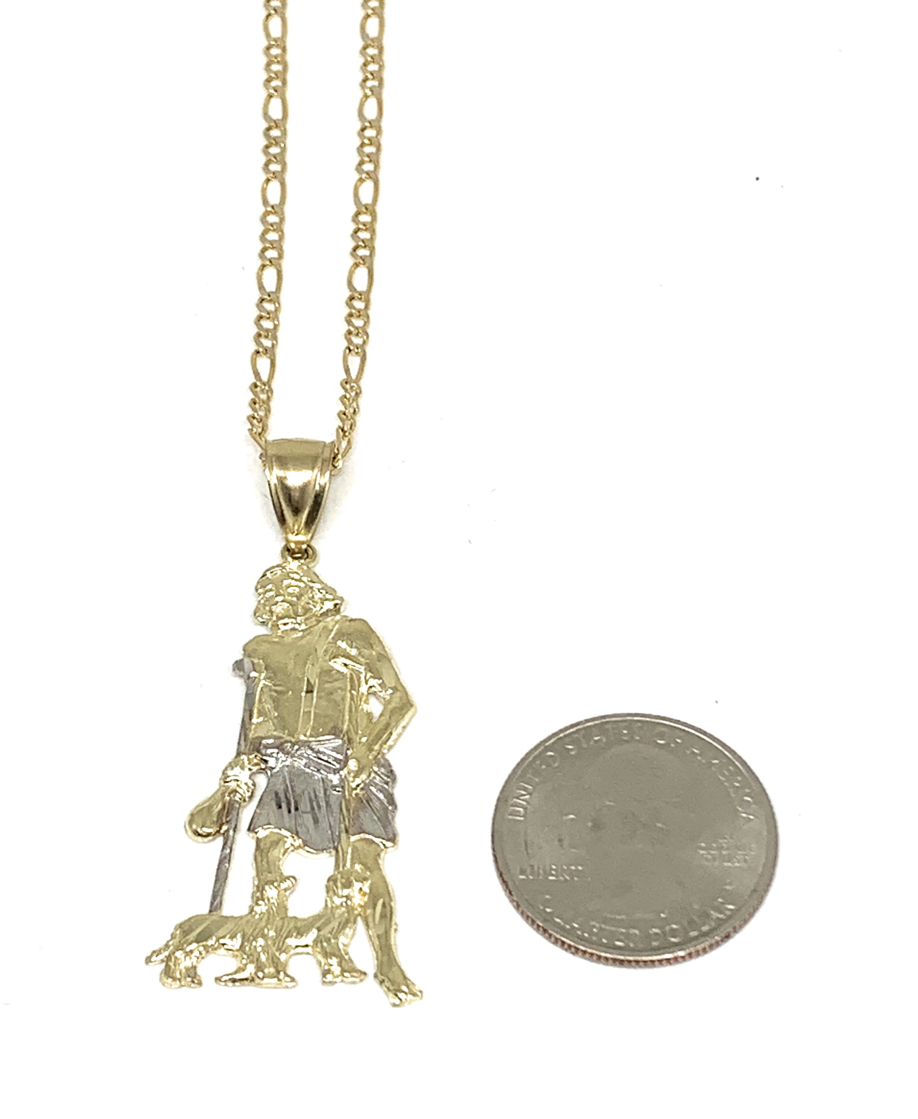 10k Solid Gold Yellow 2-Tone Saint Lazarus San Lazaro Pendant Necklace - Image 2