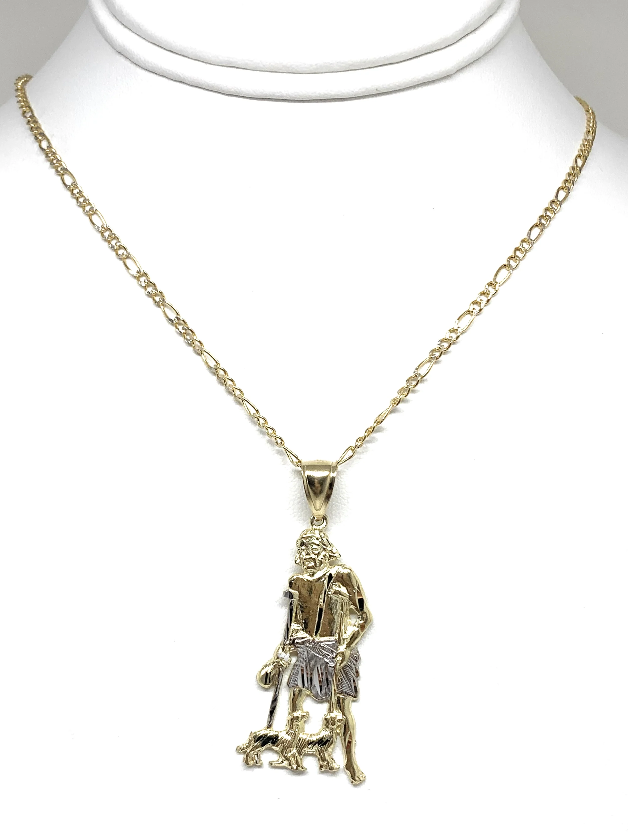 10k Solid Gold Yellow 2-Tone Saint Lazarus San Lazaro Pendant Necklace - Image 3