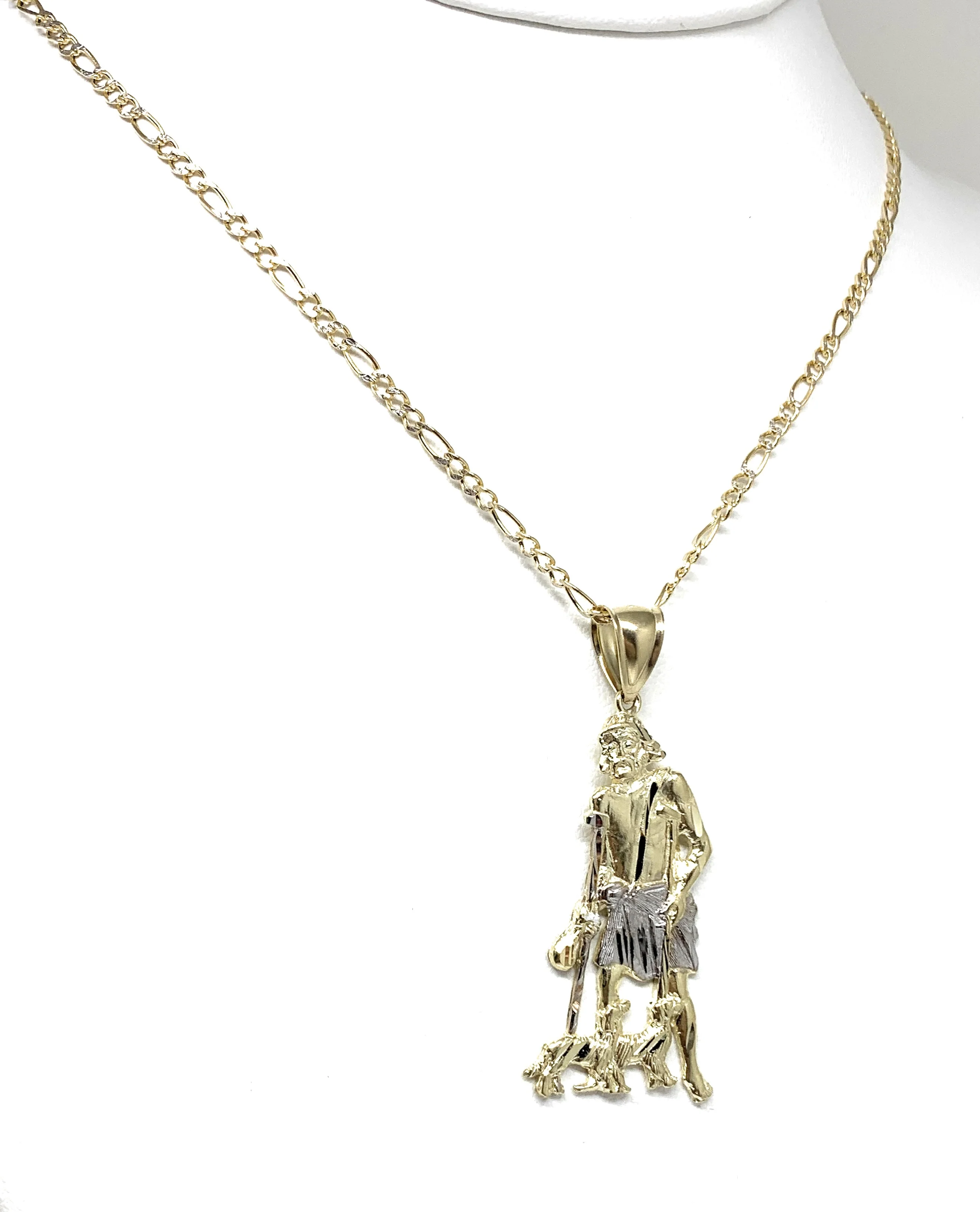 10k Solid Gold Yellow 2-Tone Saint Lazarus San Lazaro Pendant Necklace - Image 4