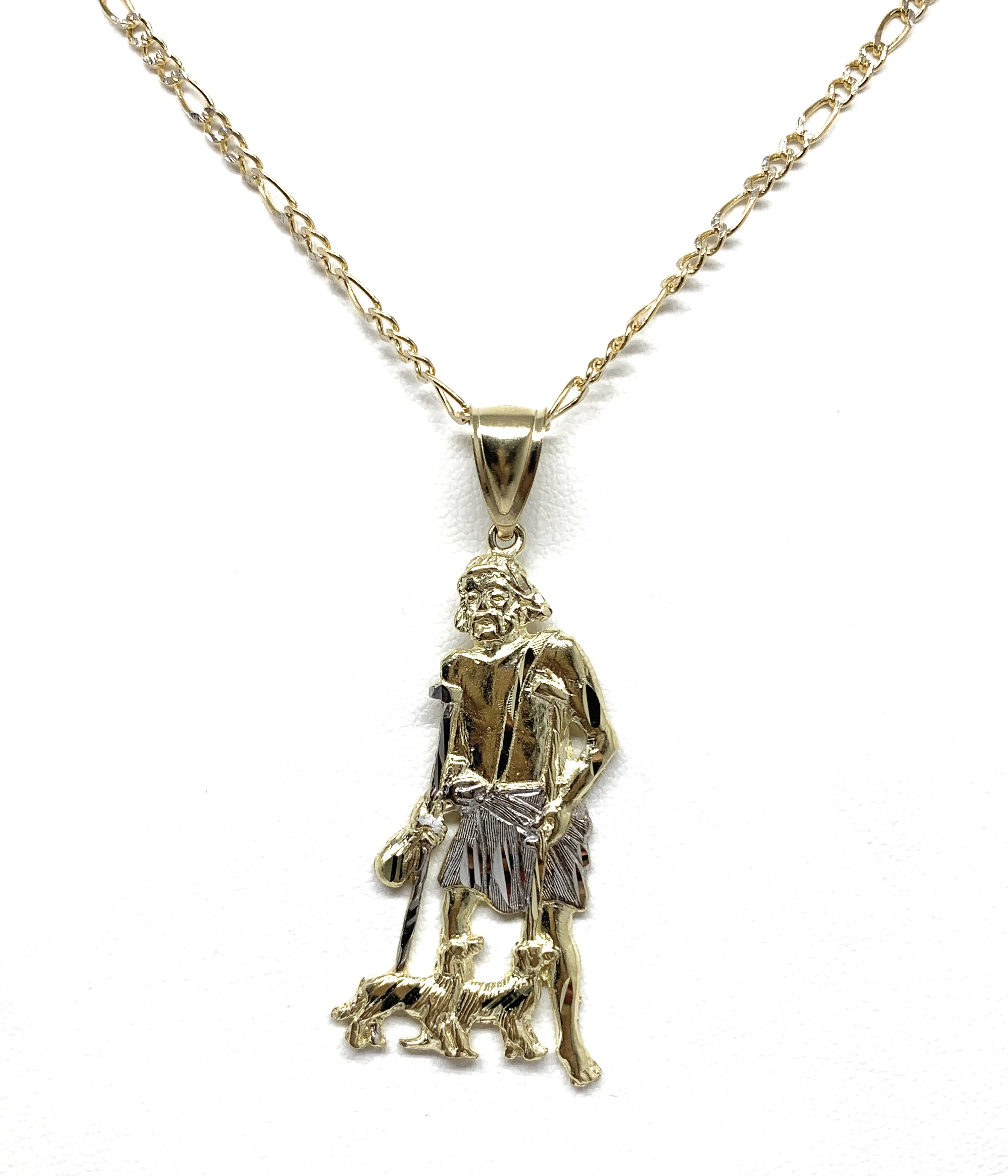 10k Solid Gold Yellow 2-Tone Saint Lazarus San Lazaro Pendant Necklace - Image 5