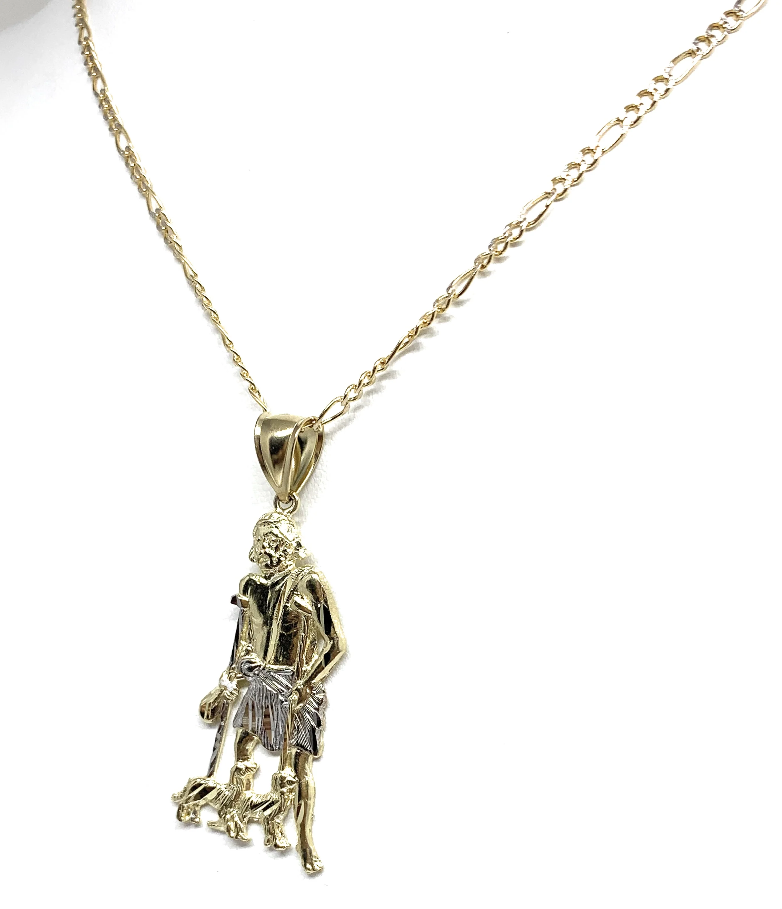 10k Solid Gold Yellow 2-Tone Saint Lazarus San Lazaro Pendant Necklace - Image 6