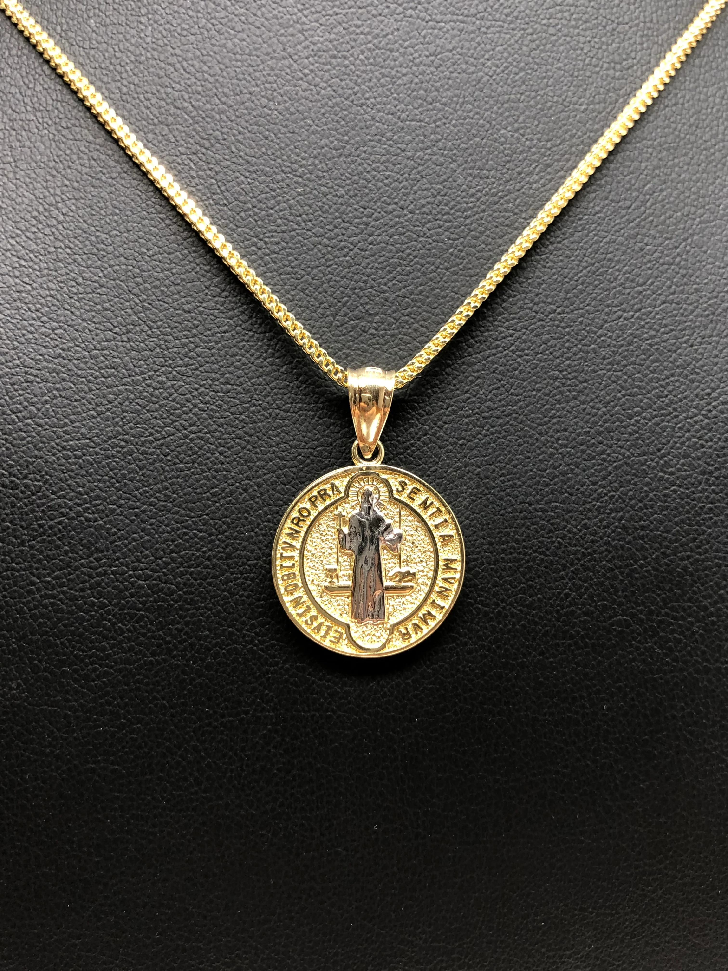10k Solid Gold Yellow 2-Tone San Bennito Pendant Necklace with Chain - Image 7