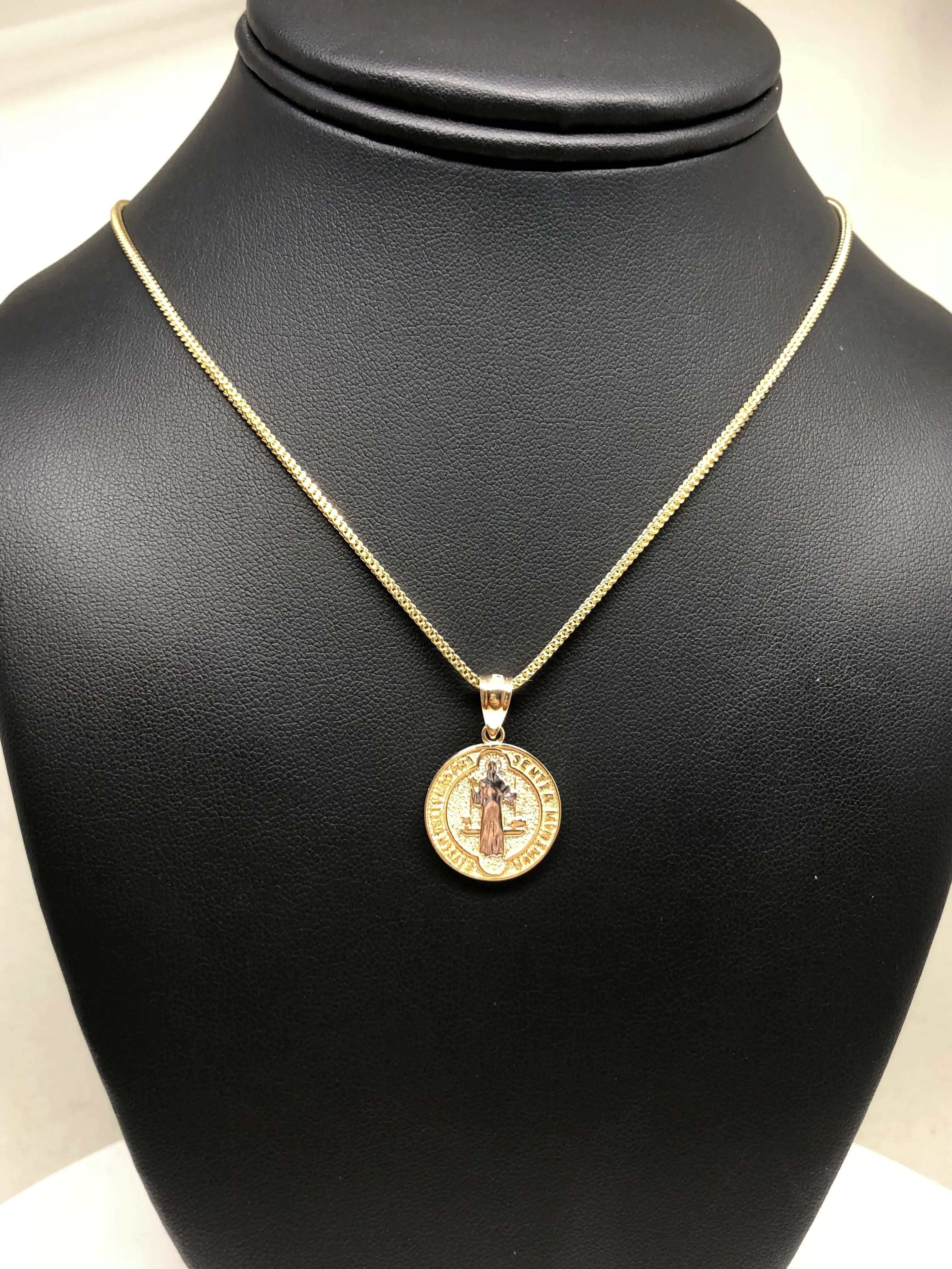 10k Solid Gold Yellow 2-Tone San Bennito Pendant Necklace with Chain - Image 8