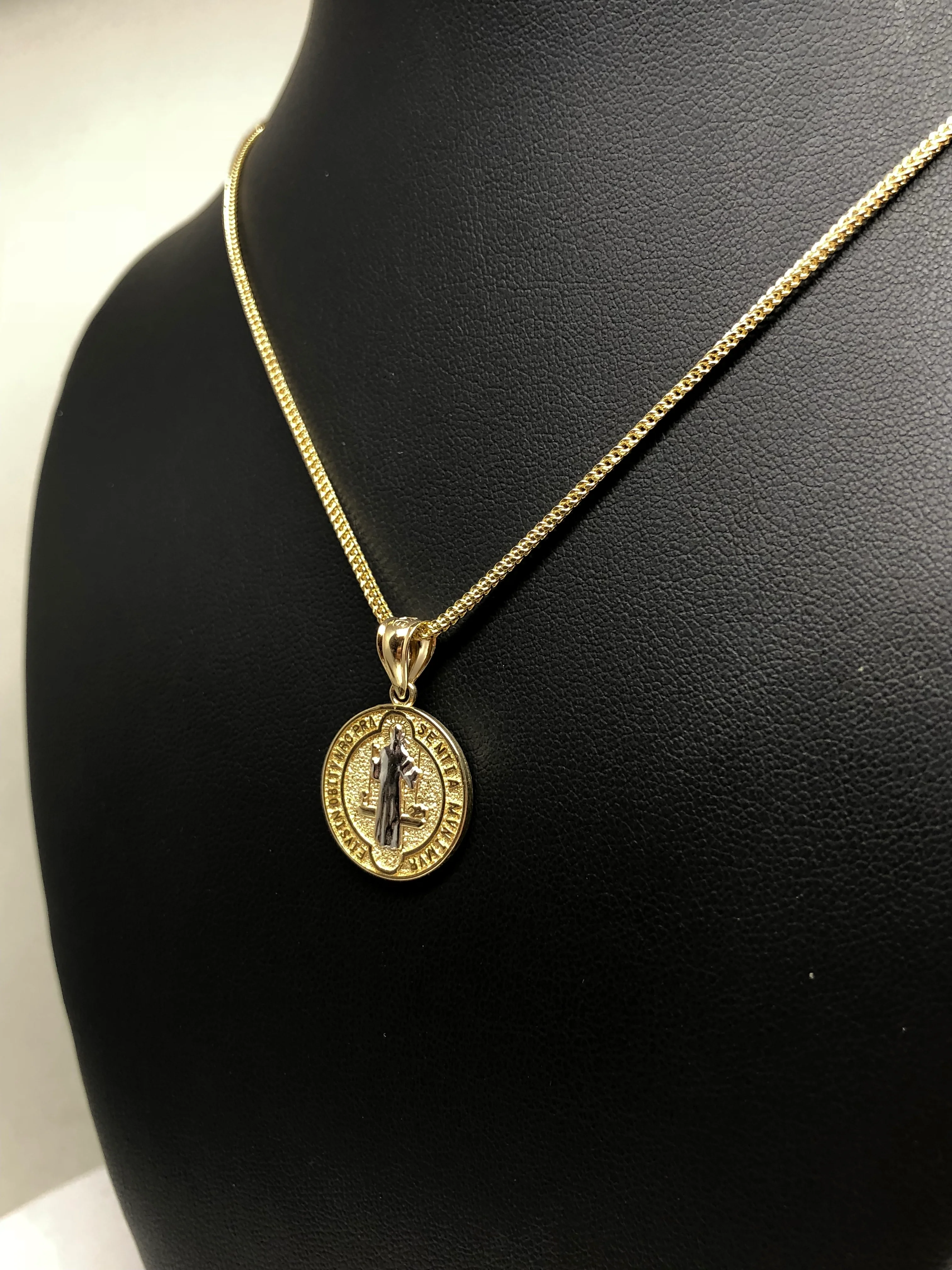 10k Solid Gold Yellow 2-Tone San Bennito Pendant Necklace with Chain - Image 9