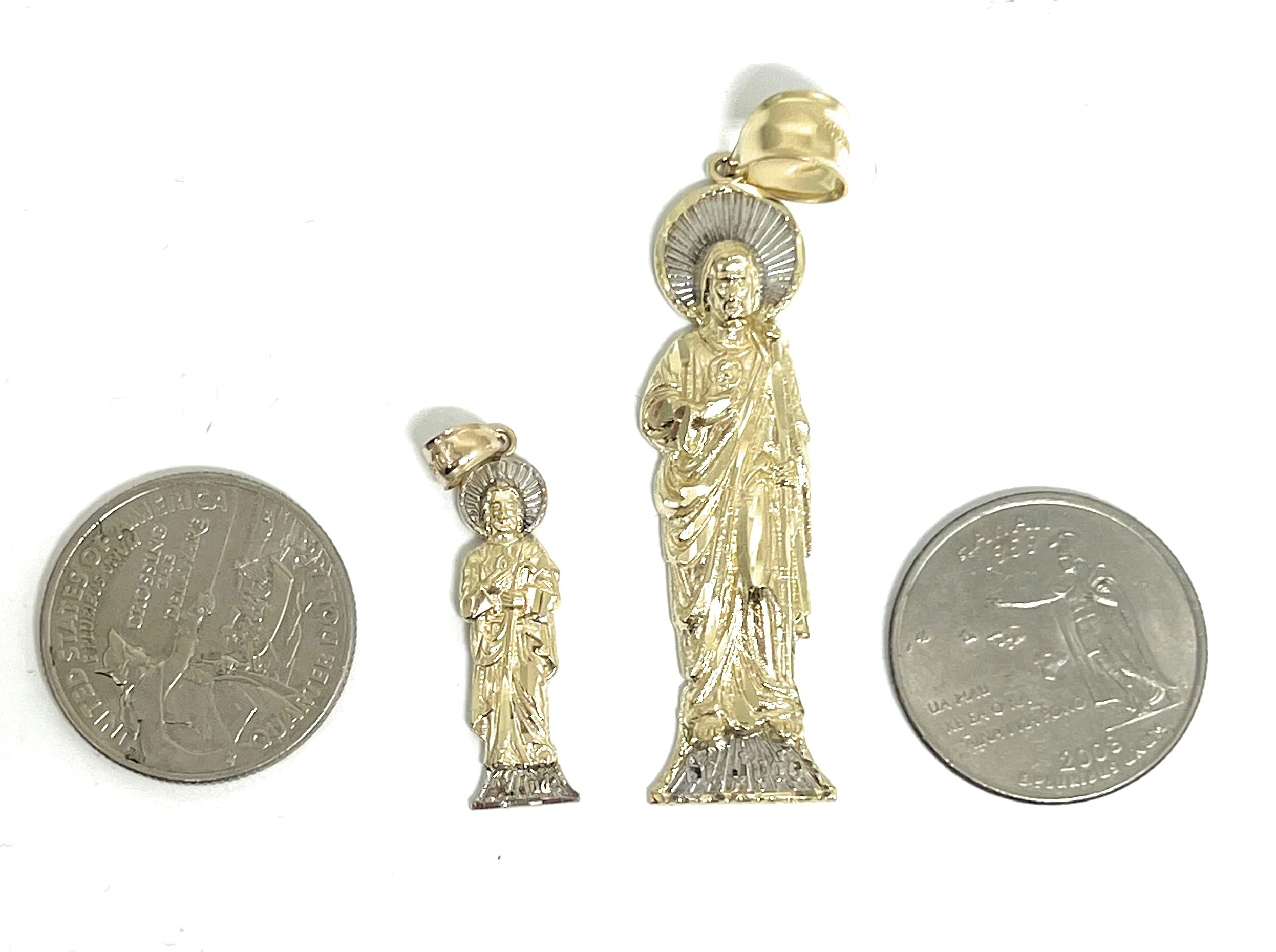 10k Solid Gold Yellow 2-Tone Small Saan Judas Saaint Jude Pendant (SM, LG) - Image 2