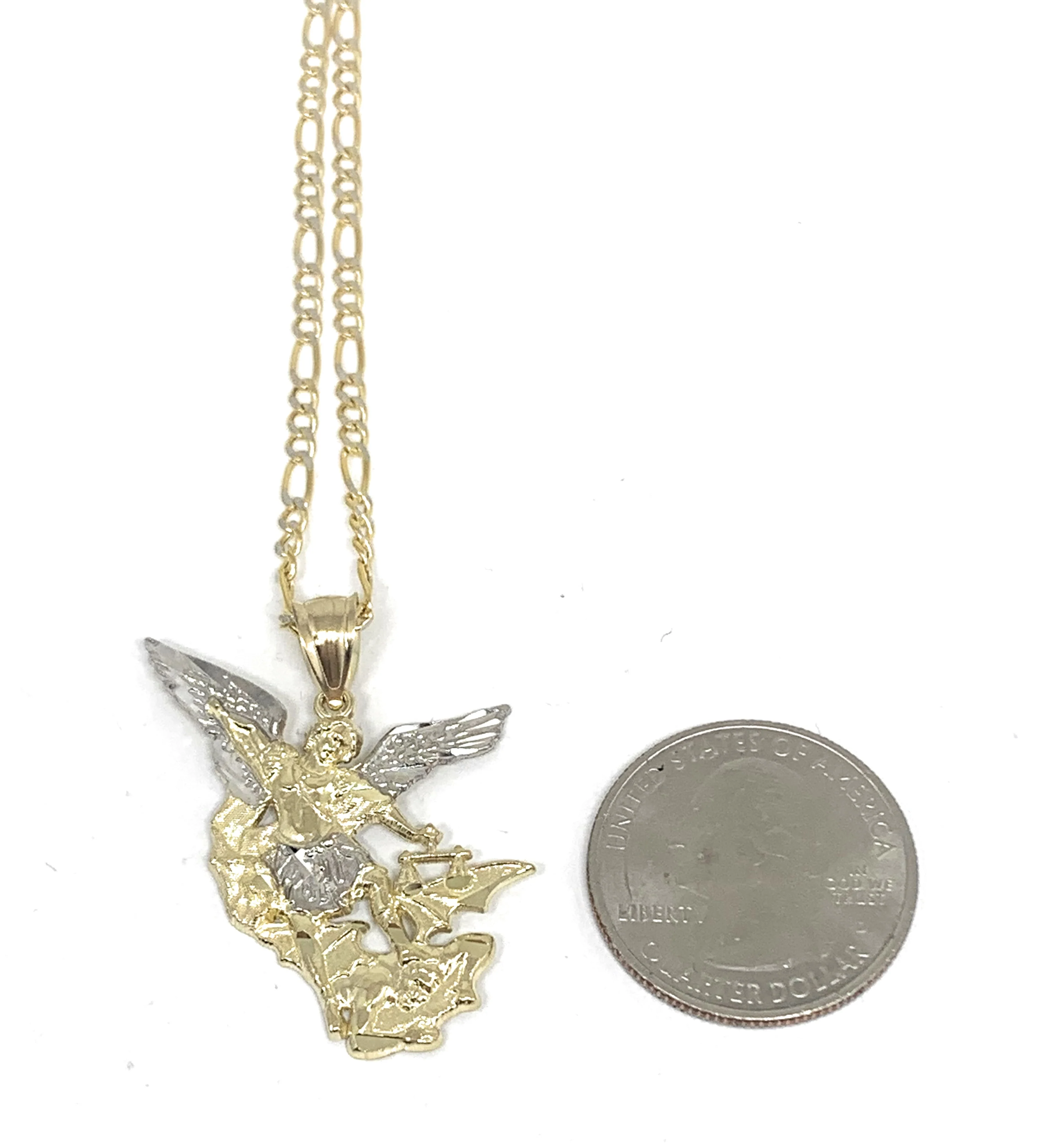 10k Solid Gold Yellow 2-Tone St. Michael Archangel Pendant Necklace (MED,LG) - Image 3
