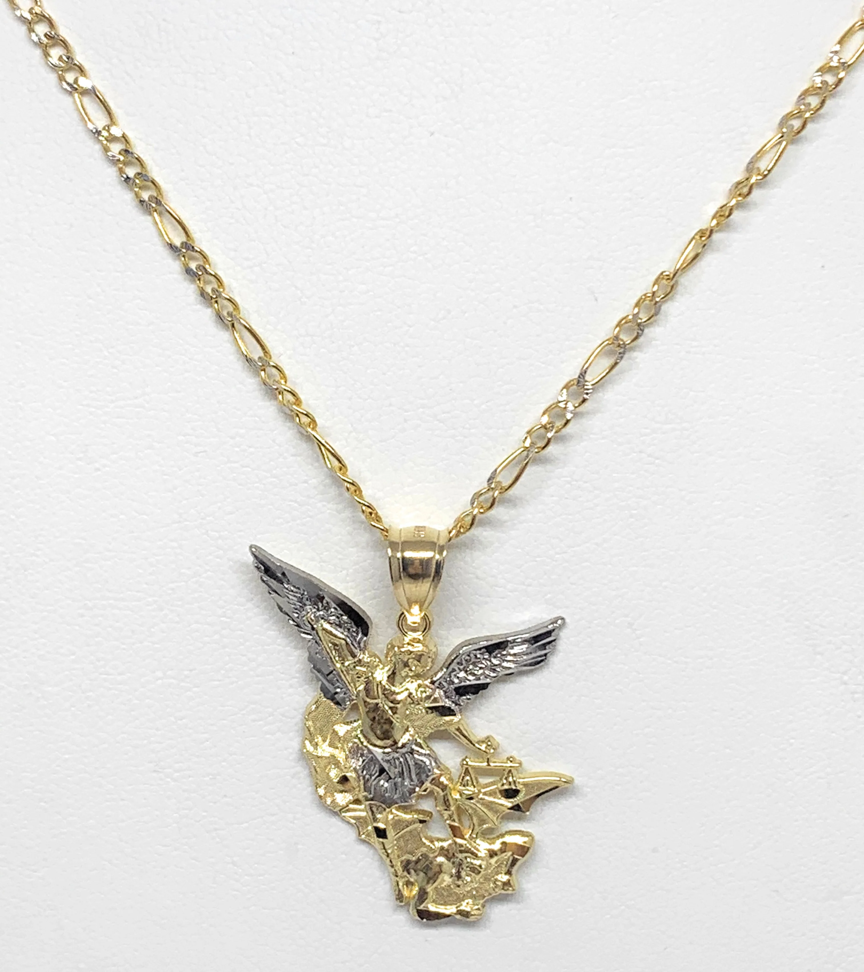 10k Solid Gold Yellow 2-Tone St. Michael Archangel Pendant Necklace (MED,LG) - Image 4