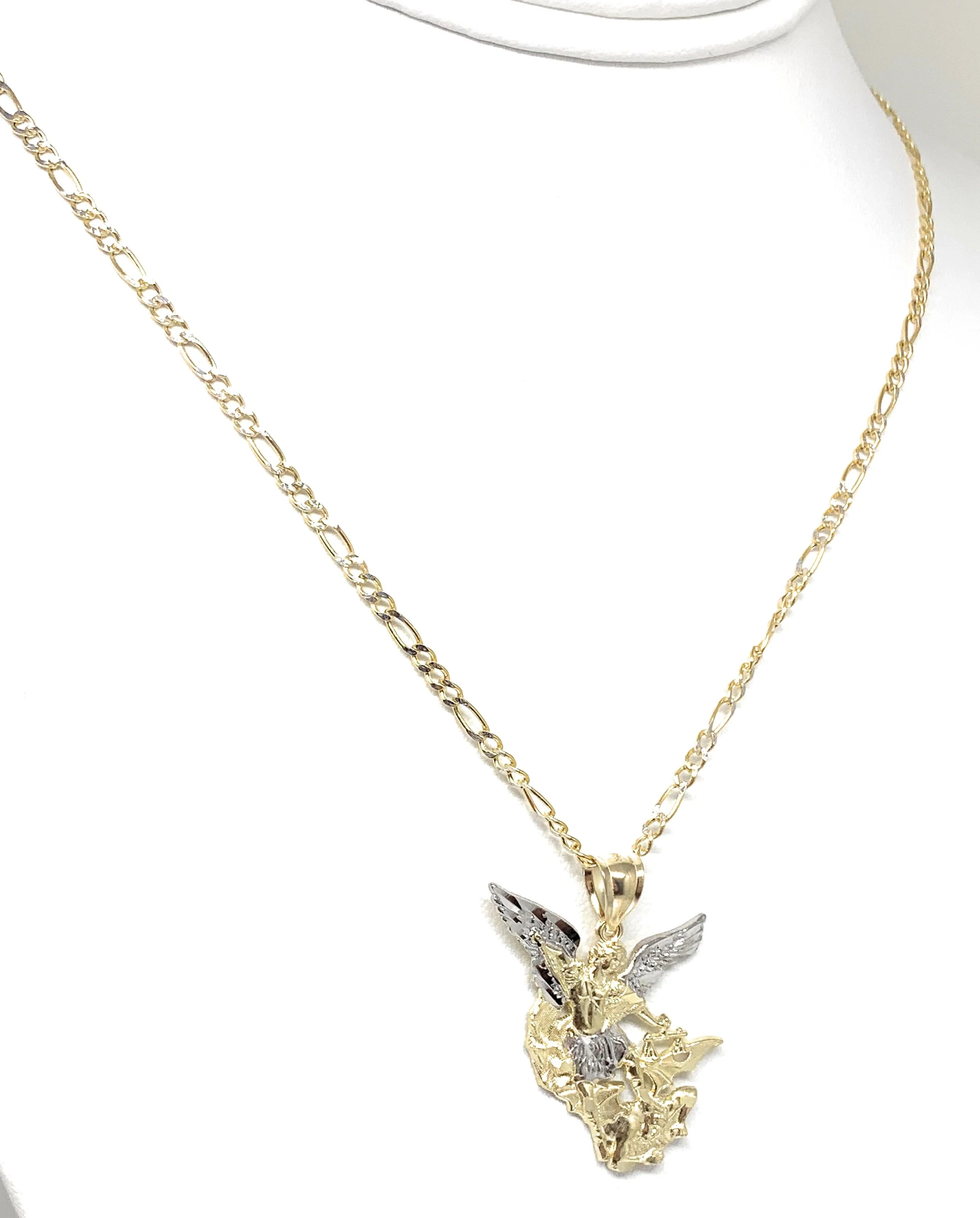 10k Solid Gold Yellow 2-Tone St. Michael Archangel Pendant Necklace (MED,LG) - Image 7