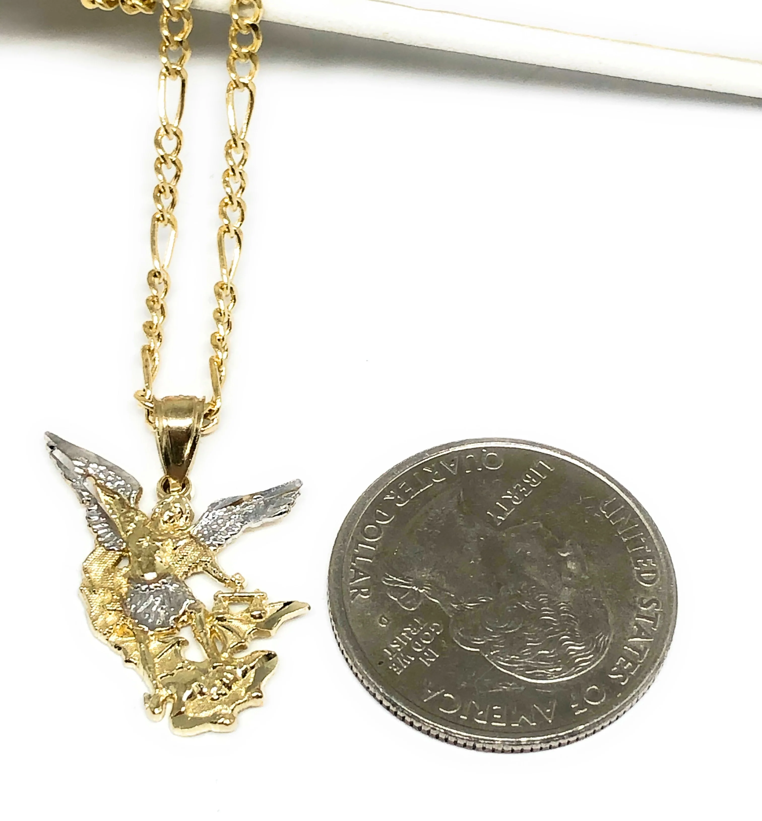 10k Solid Gold Yellow 2-Tone St. Michael Archangel Pendant Necklace (SM) - Image 2