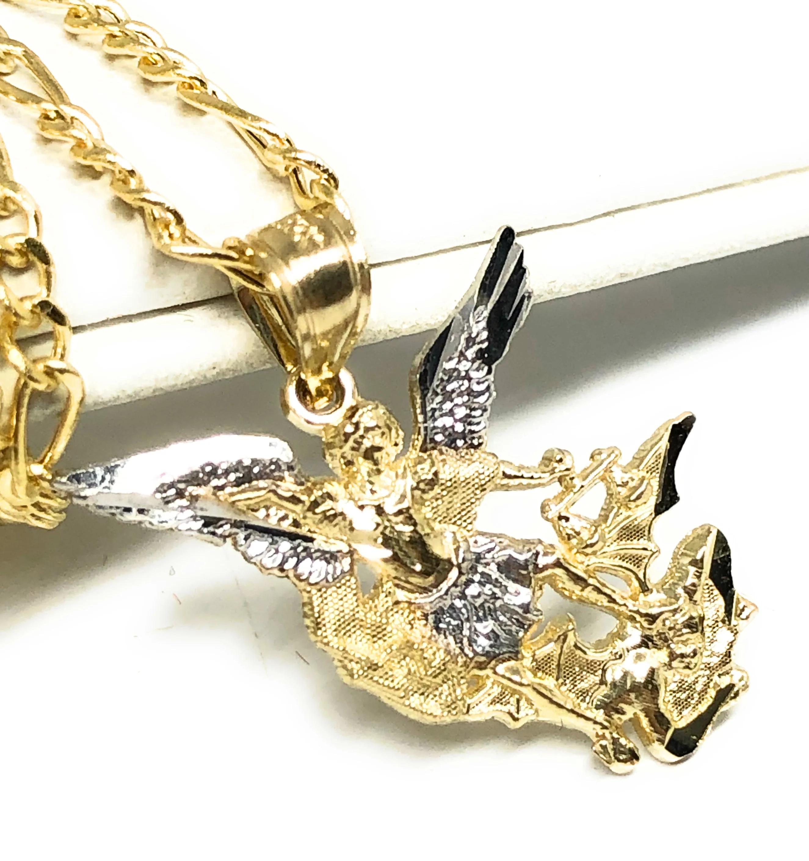 10k Solid Gold Yellow 2-Tone St. Michael Archangel Pendant Necklace (SM) - Image 3