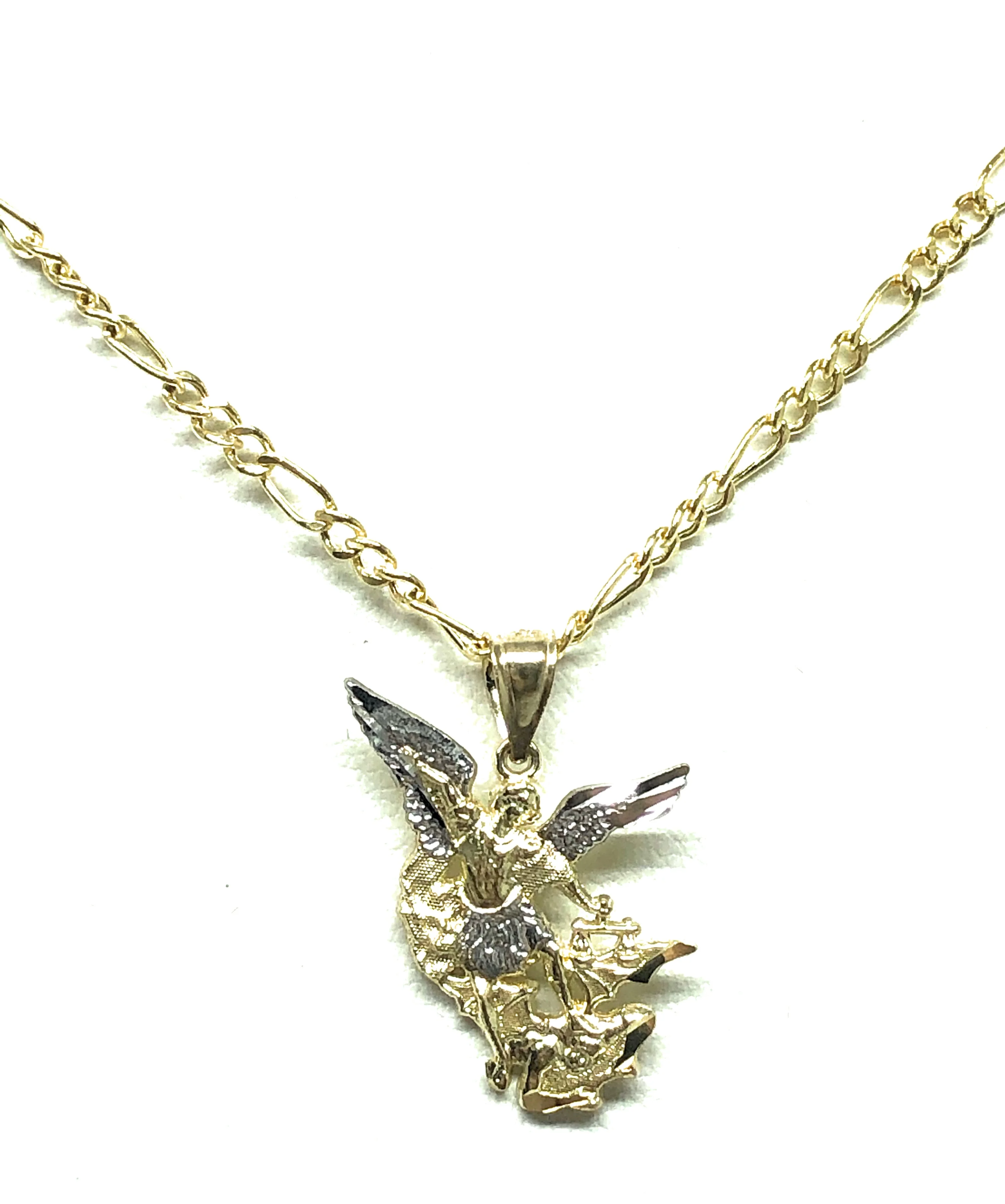 10k Solid Gold Yellow 2-Tone St. Michael Archangel Pendant Necklace (SM) - Image 4