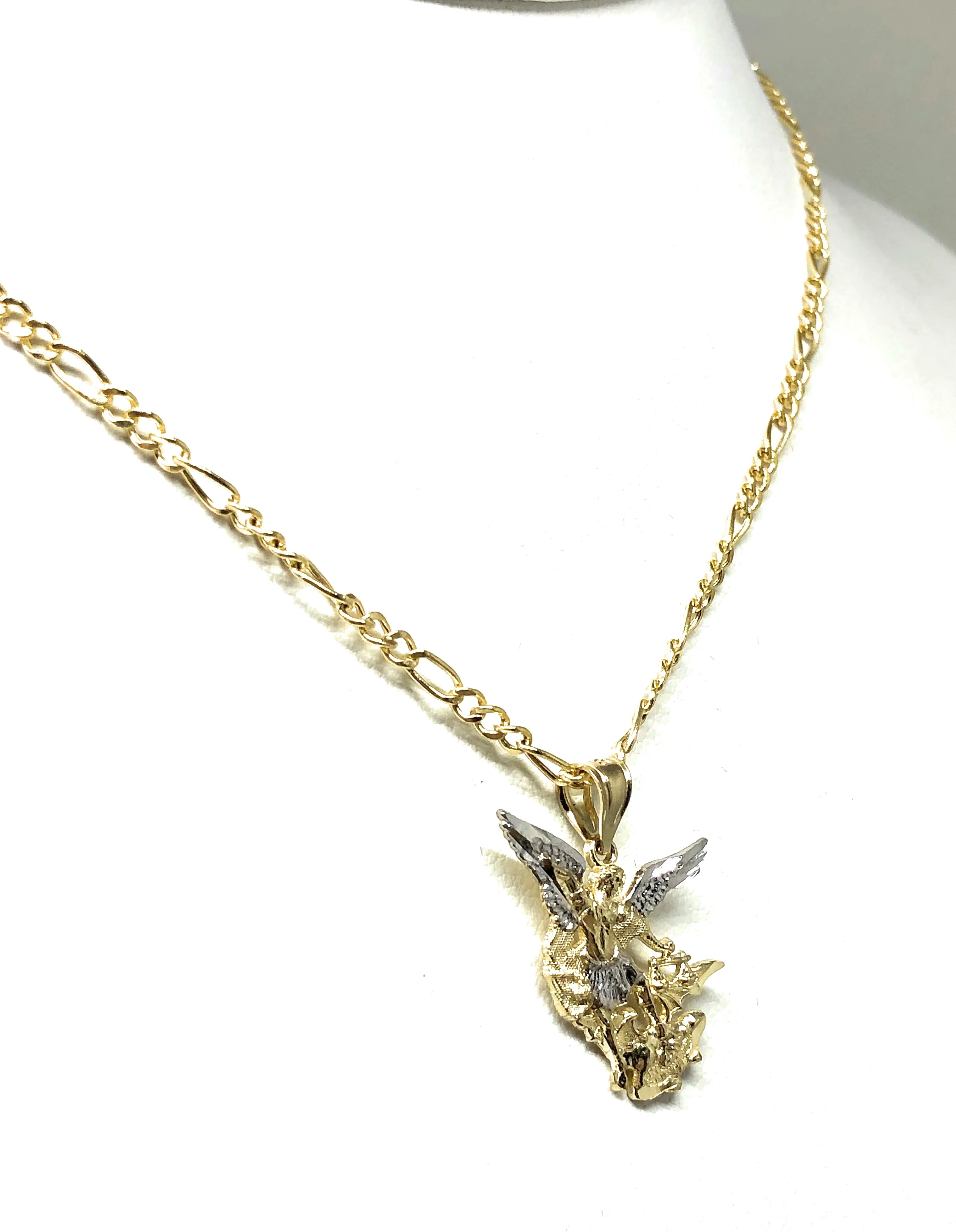 10k Solid Gold Yellow 2-Tone St. Michael Archangel Pendant Necklace (SM) - Image 6