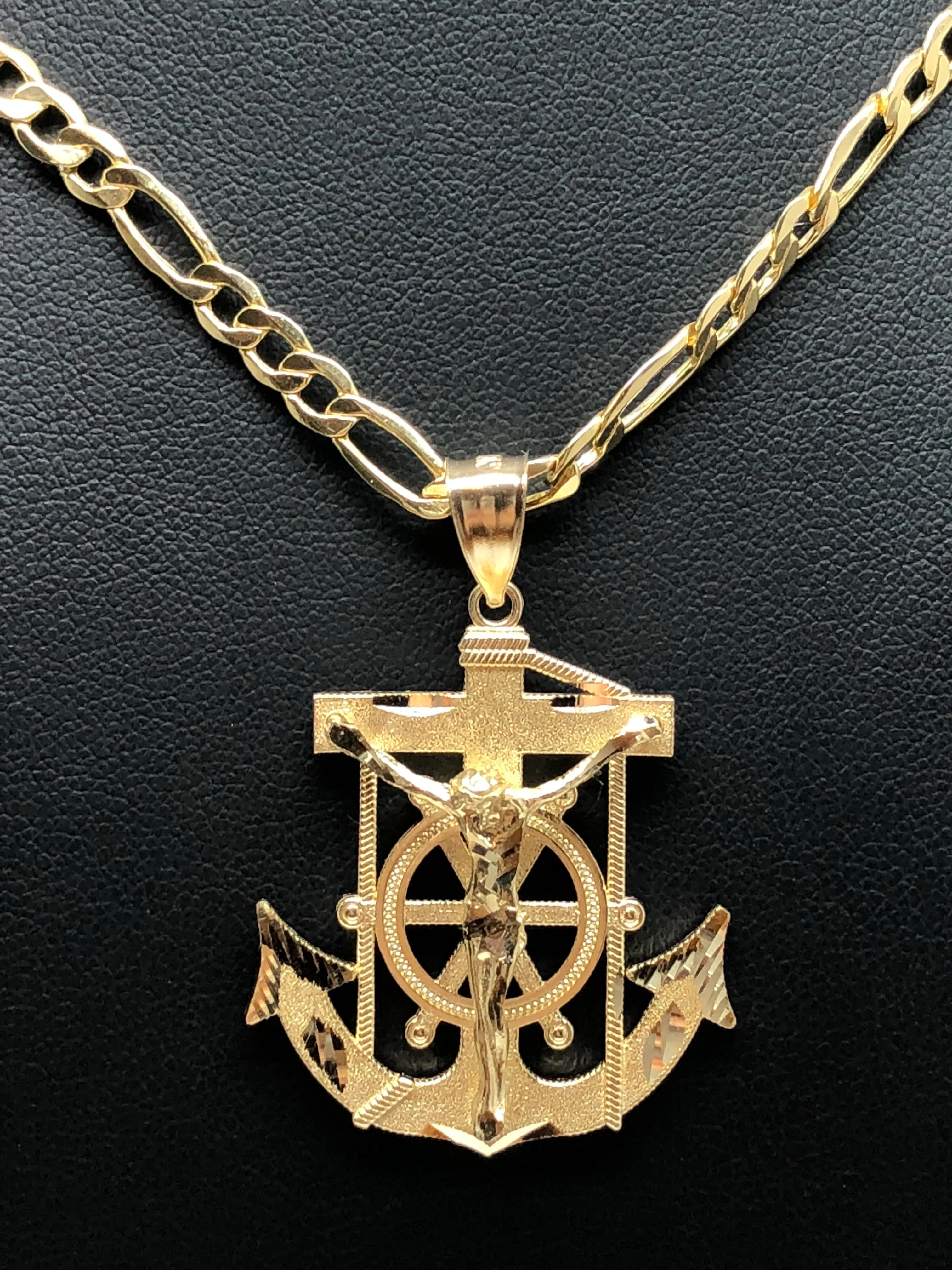 10k Solid Gold Yellow Anchor Jesus Crucifix Ancla Cristo Pendant Necklace with Chain (XS, SM,MED,LG) - Image 10