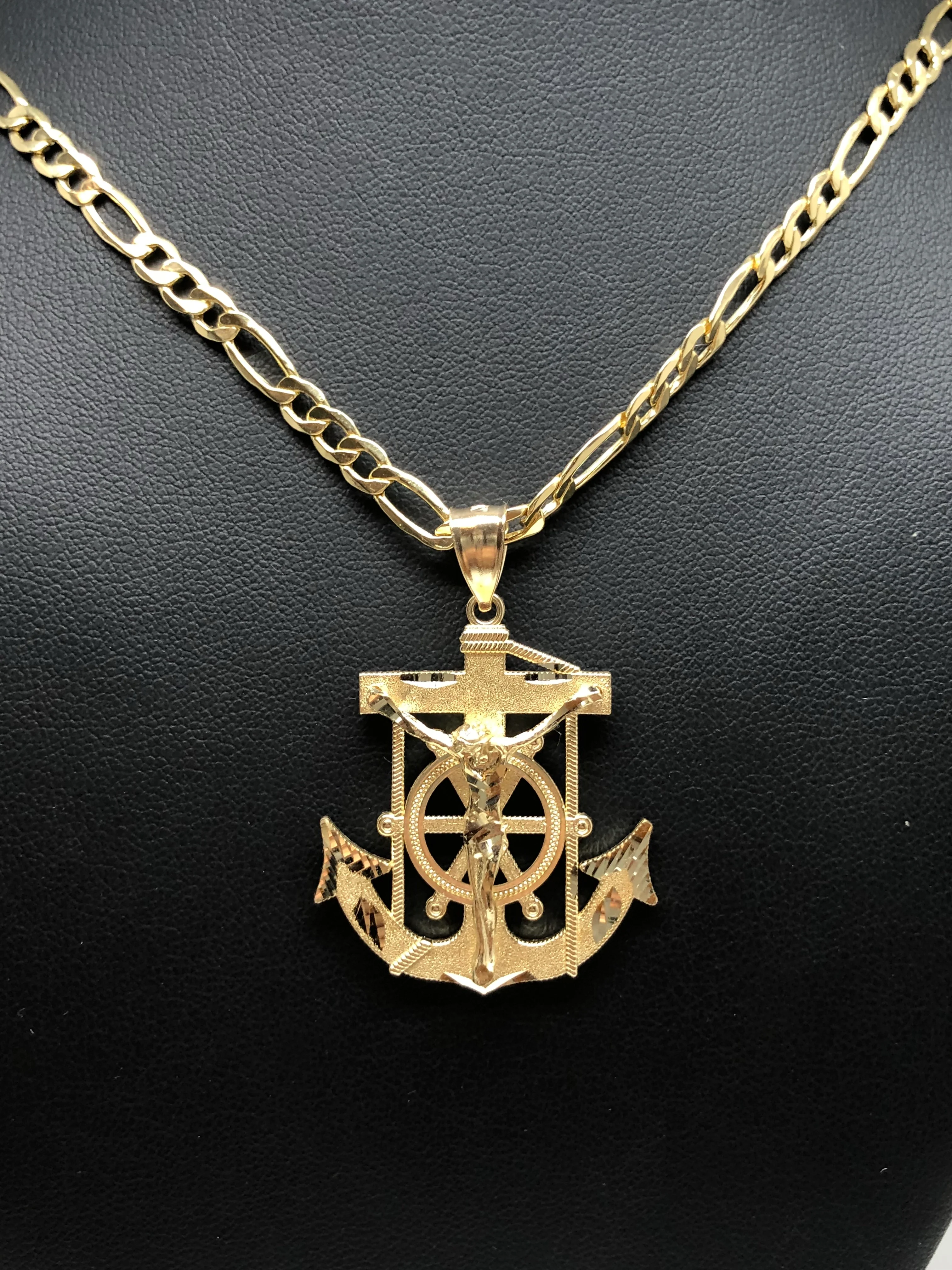 10k Solid Gold Yellow Anchor Jesus Crucifix Ancla Cristo Pendant Necklace with Chain (XS, SM,MED,LG) - Image 11