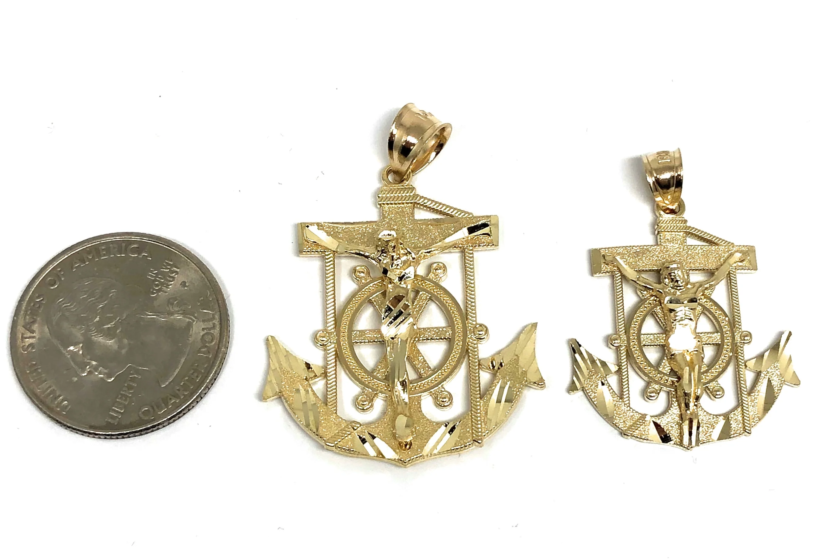 10k Solid Gold Yellow Anchor Jesus Crucifix Ancla Cristo Pendant Necklace with Chain (XS, SM,MED,LG) - Image 3