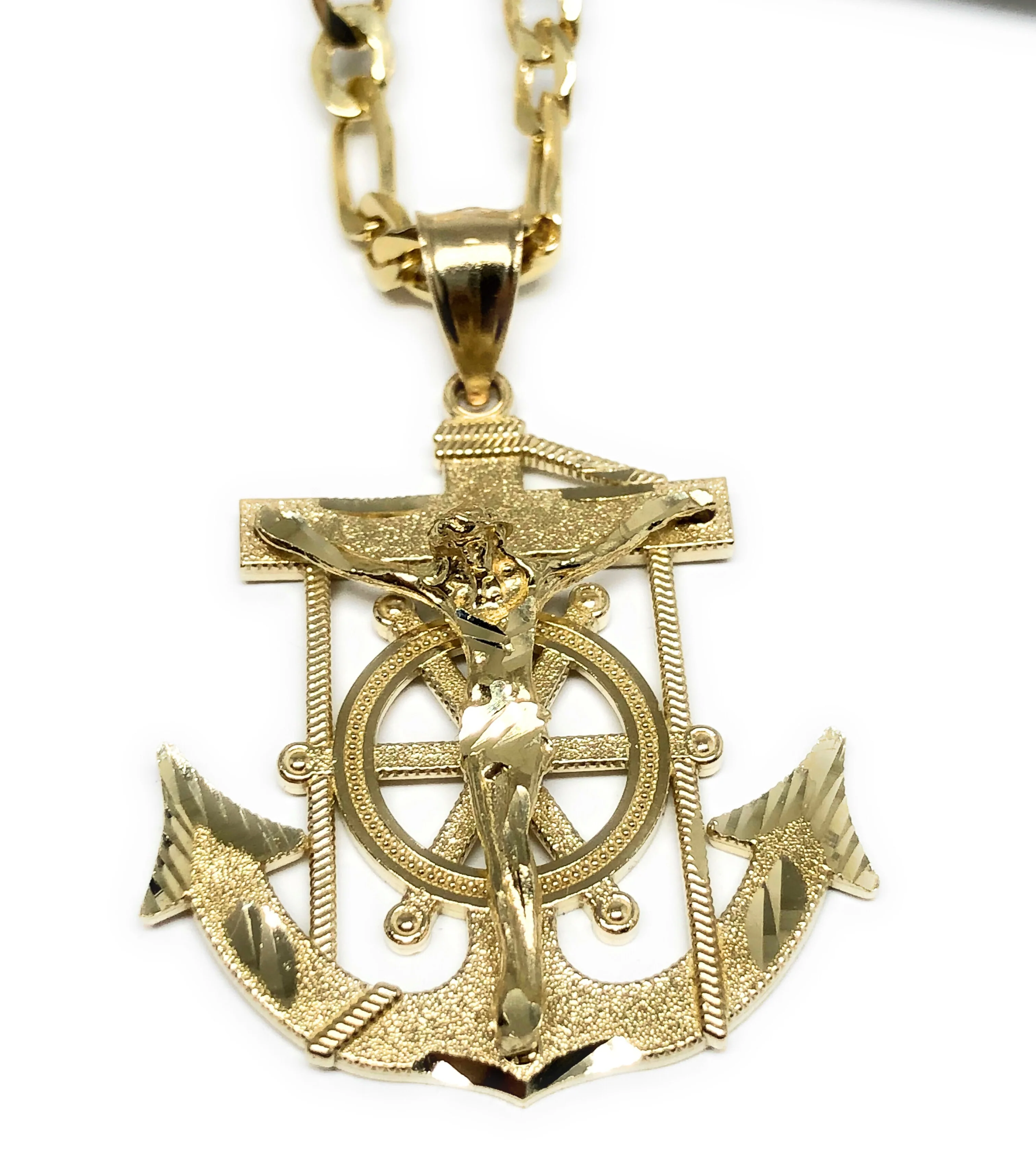 10k Solid Gold Yellow Anchor Jesus Crucifix Ancla Cristo Pendant Necklace with Chain (XS, SM,MED,LG) - Image 4