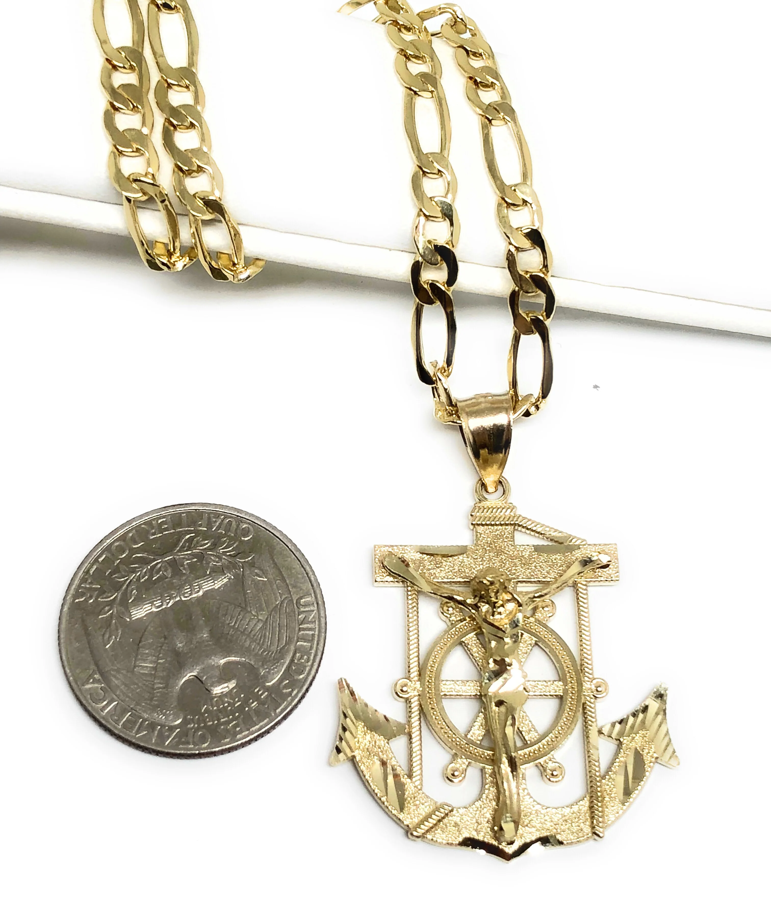 10k Solid Gold Yellow Anchor Jesus Crucifix Ancla Cristo Pendant Necklace with Chain (XS, SM,MED,LG) - Image 5
