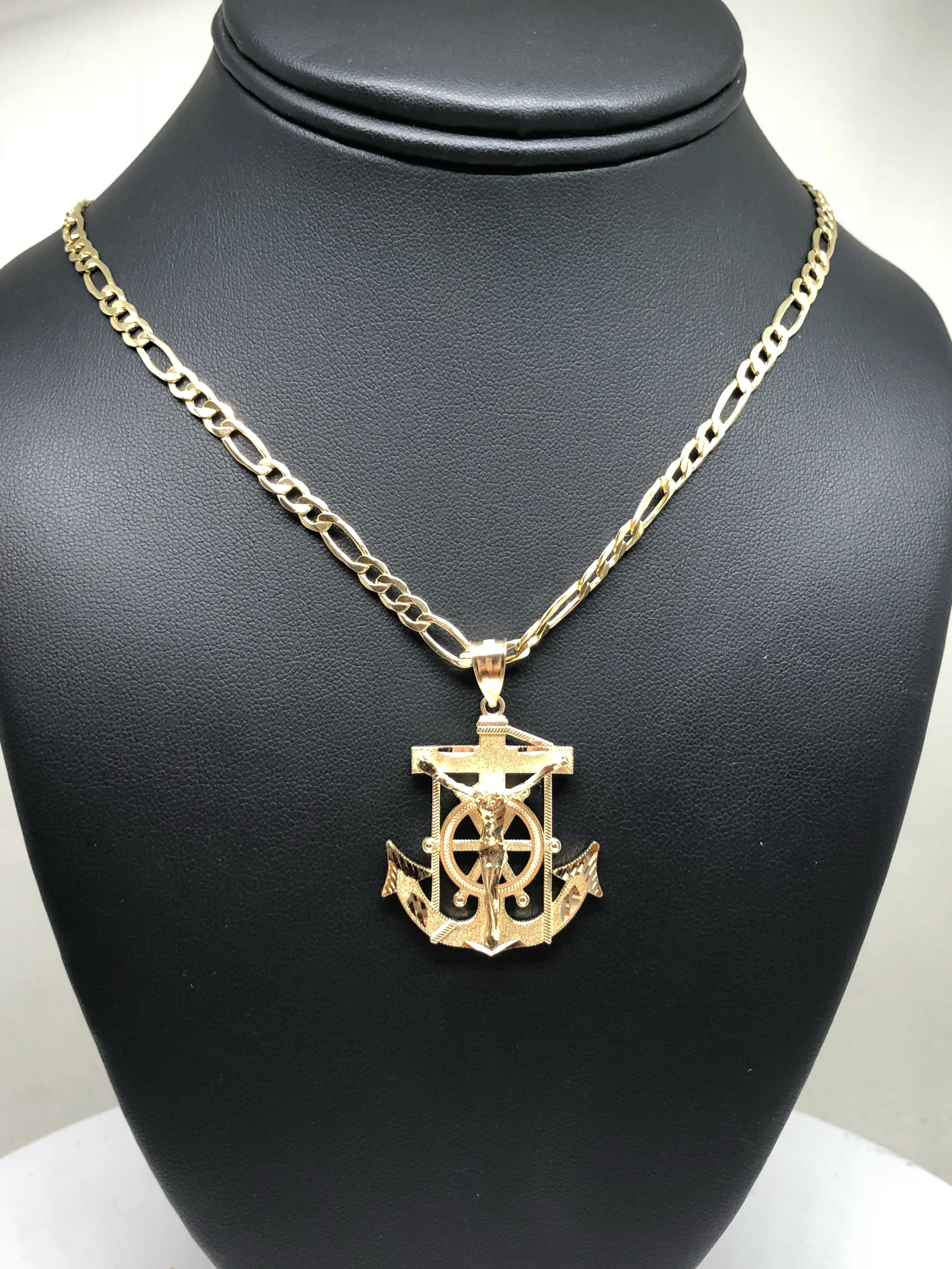 10k Solid Gold Yellow Anchor Jesus Crucifix Ancla Cristo Pendant Necklace with Chain (XS, SM,MED,LG) - Image 7