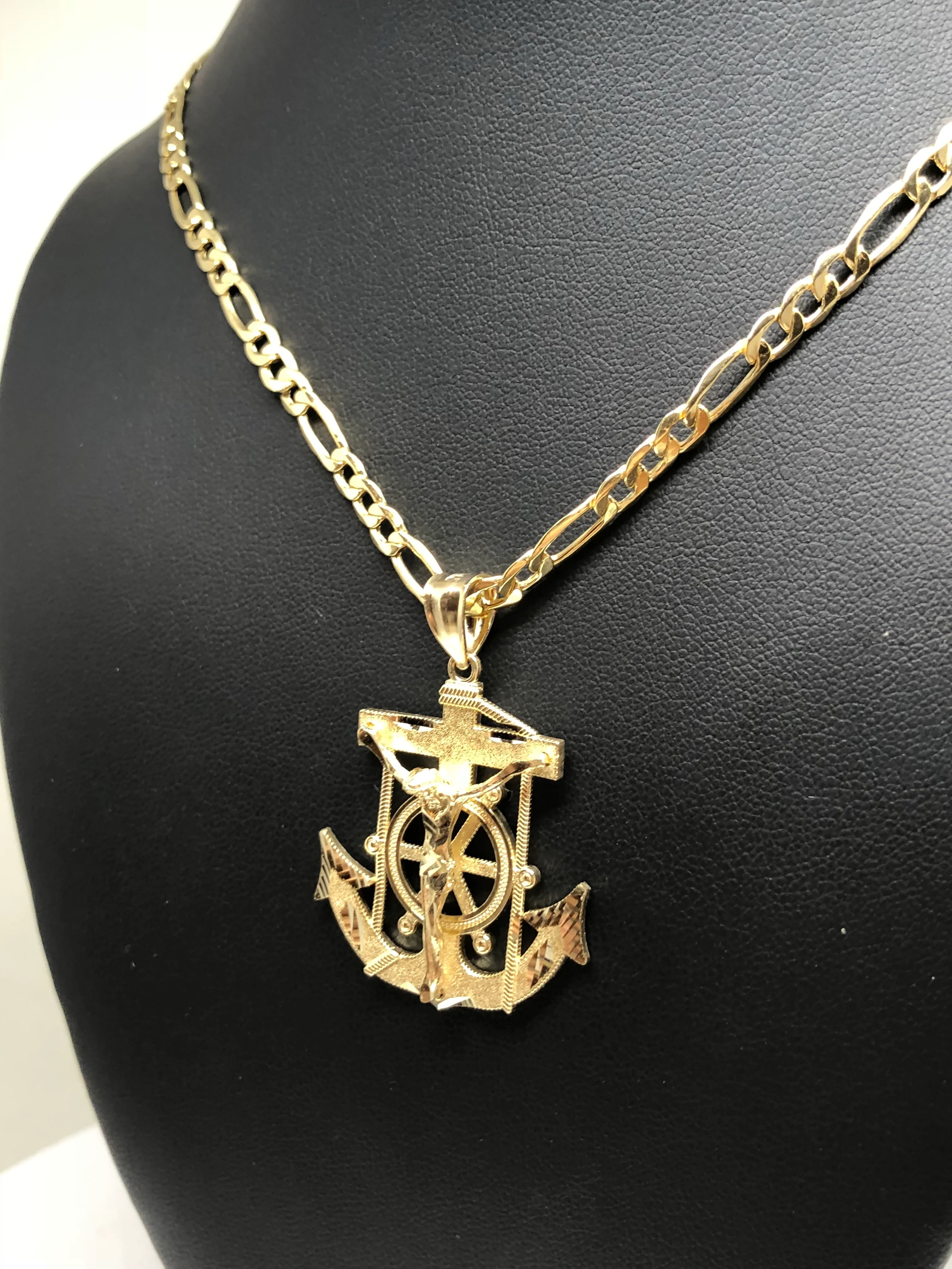 10k Solid Gold Yellow Anchor Jesus Crucifix Ancla Cristo Pendant Necklace with Chain (XS, SM,MED,LG) - Image 8