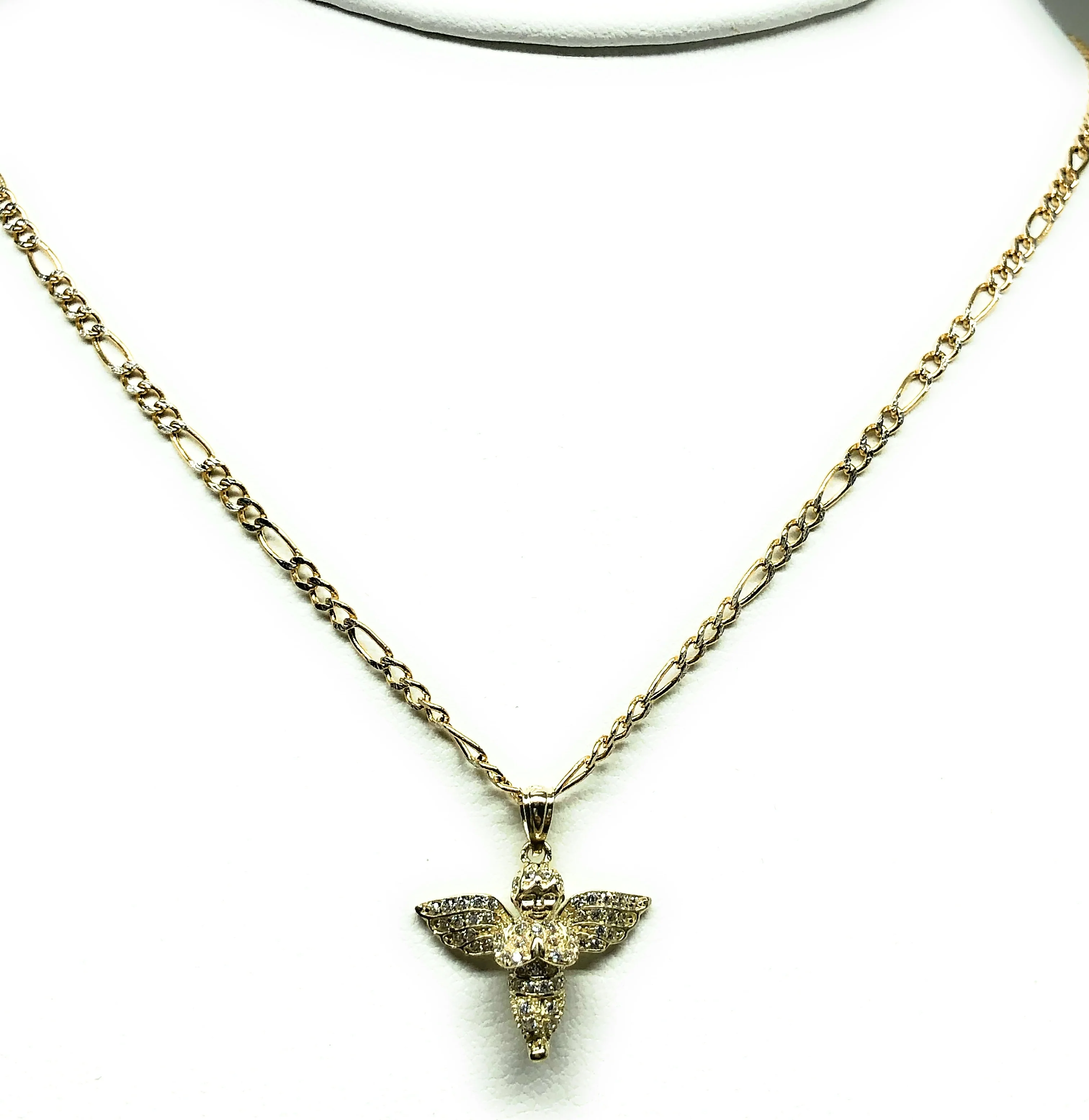 10k Solid Gold Yellow Angel CZ Mini Iced Pendant Necklace - Image 5