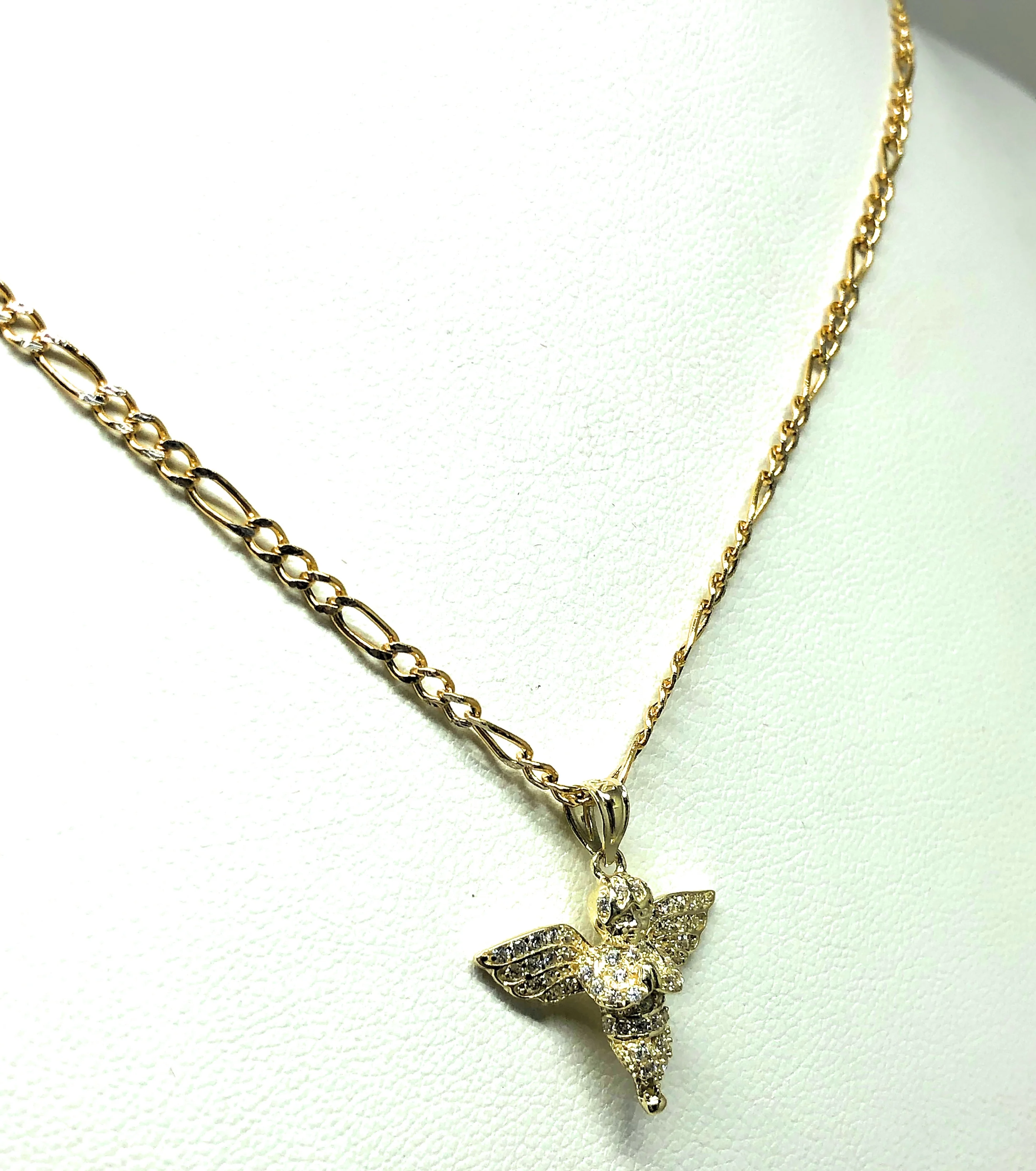 10k Solid Gold Yellow Angel CZ Mini Iced Pendant Necklace - Image 6