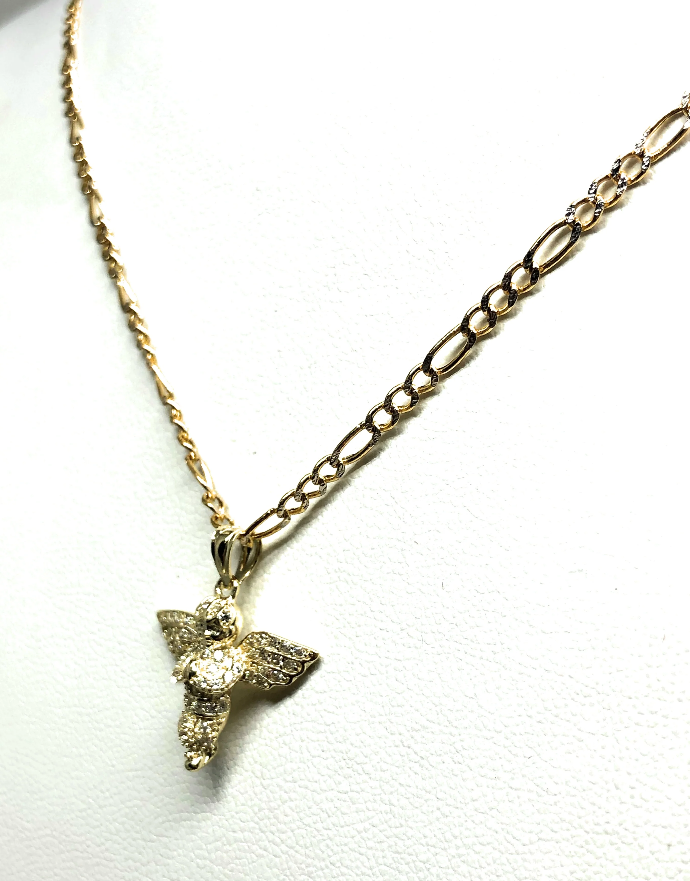 10k Solid Gold Yellow Angel CZ Mini Iced Pendant Necklace - Image 7