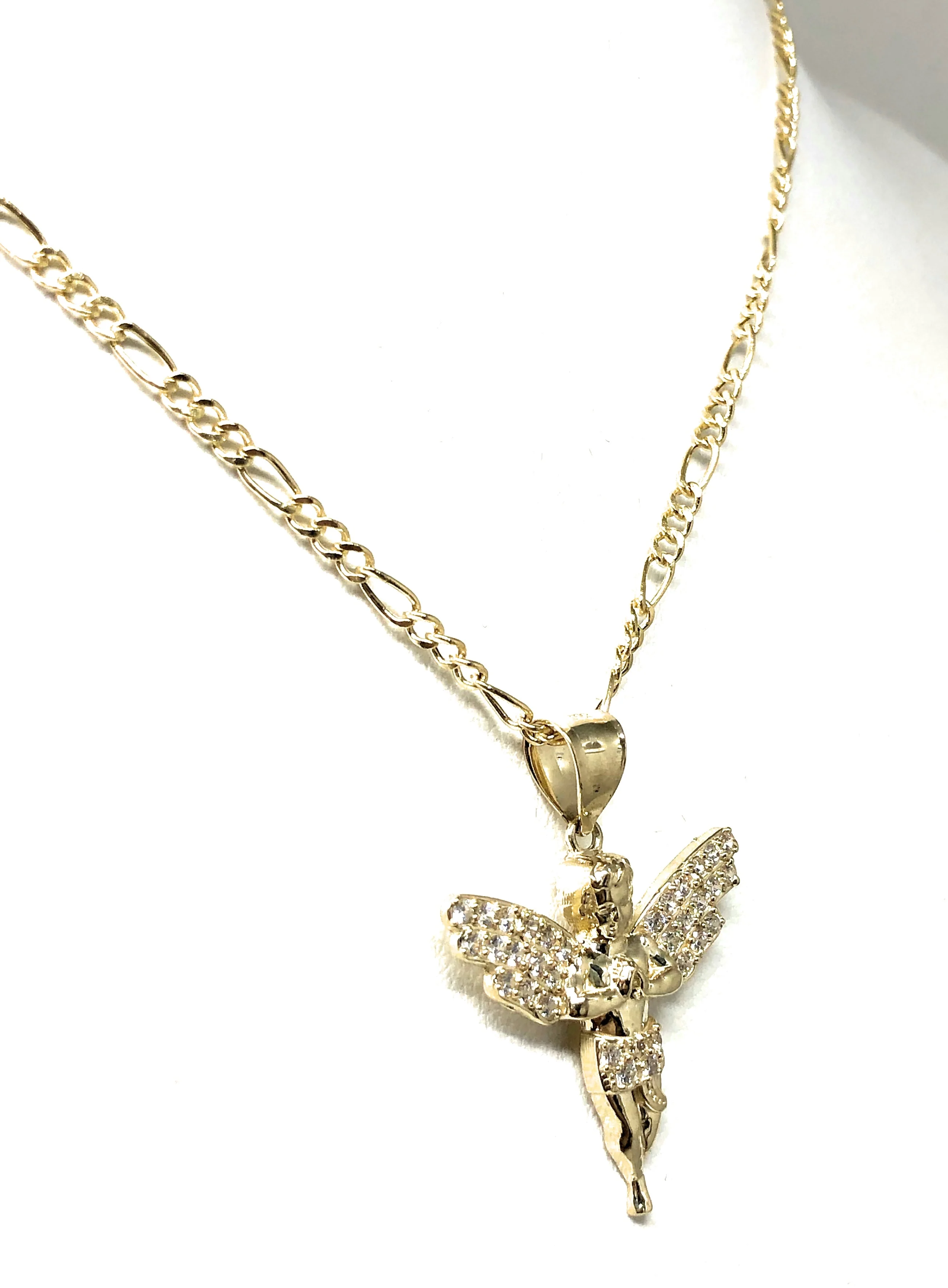 10k Solid Gold Yellow Angel Cubic Zirconia Pendant Necklace - Image 4
