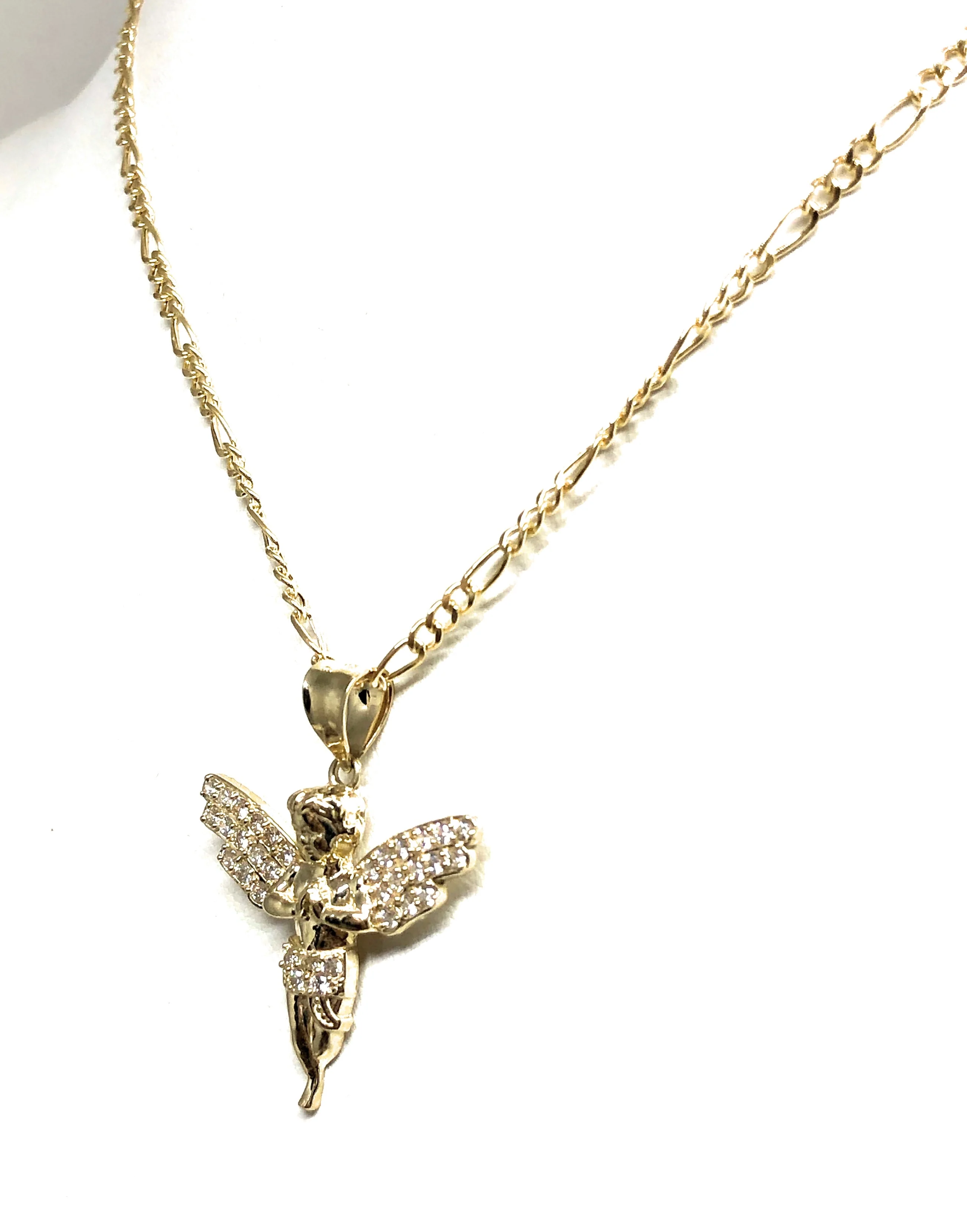10k Solid Gold Yellow Angel Cubic Zirconia Pendant Necklace - Image 5