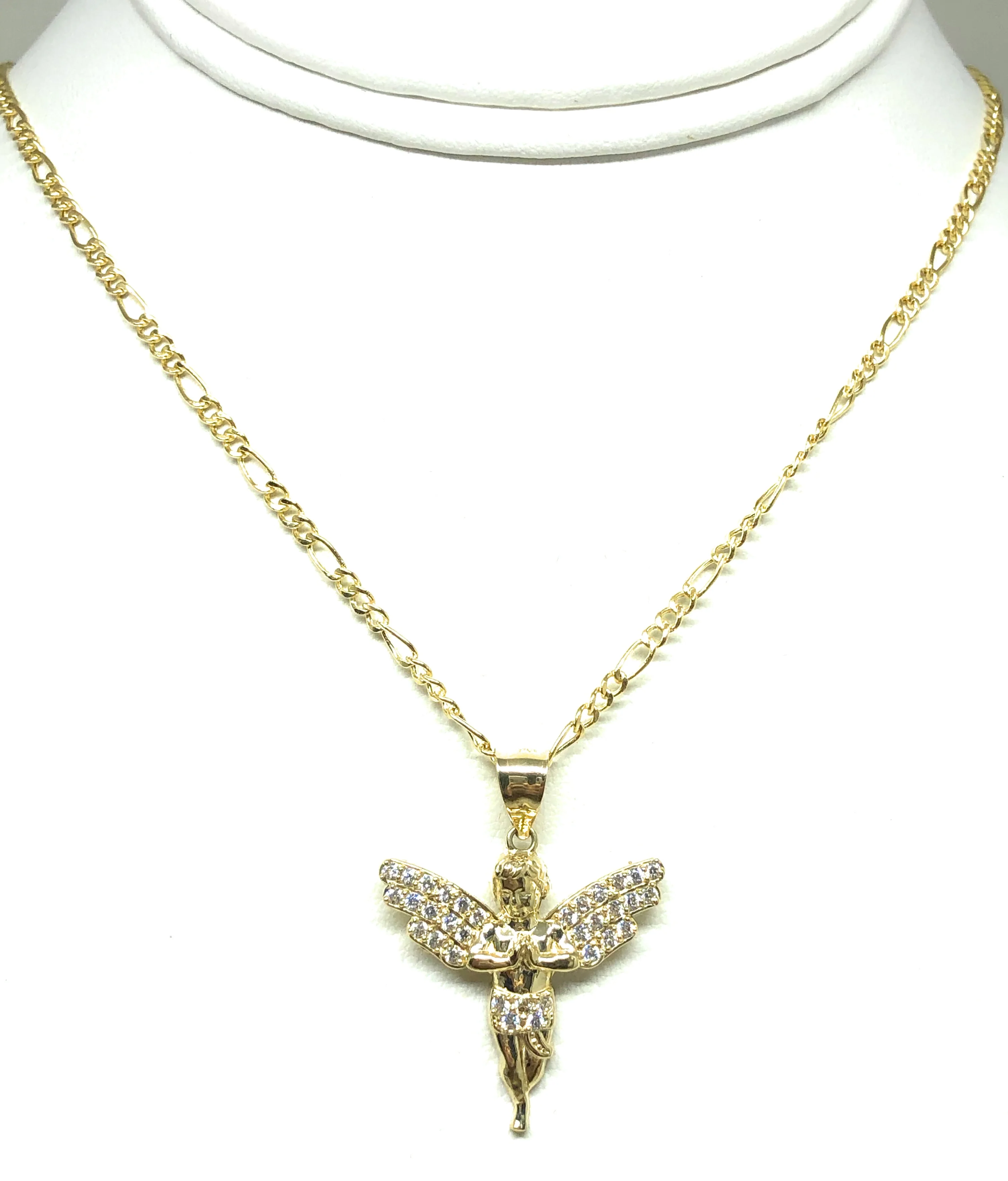 10k Solid Gold Yellow Angel Cubic Zirconia Pendant Necklace - Image 6