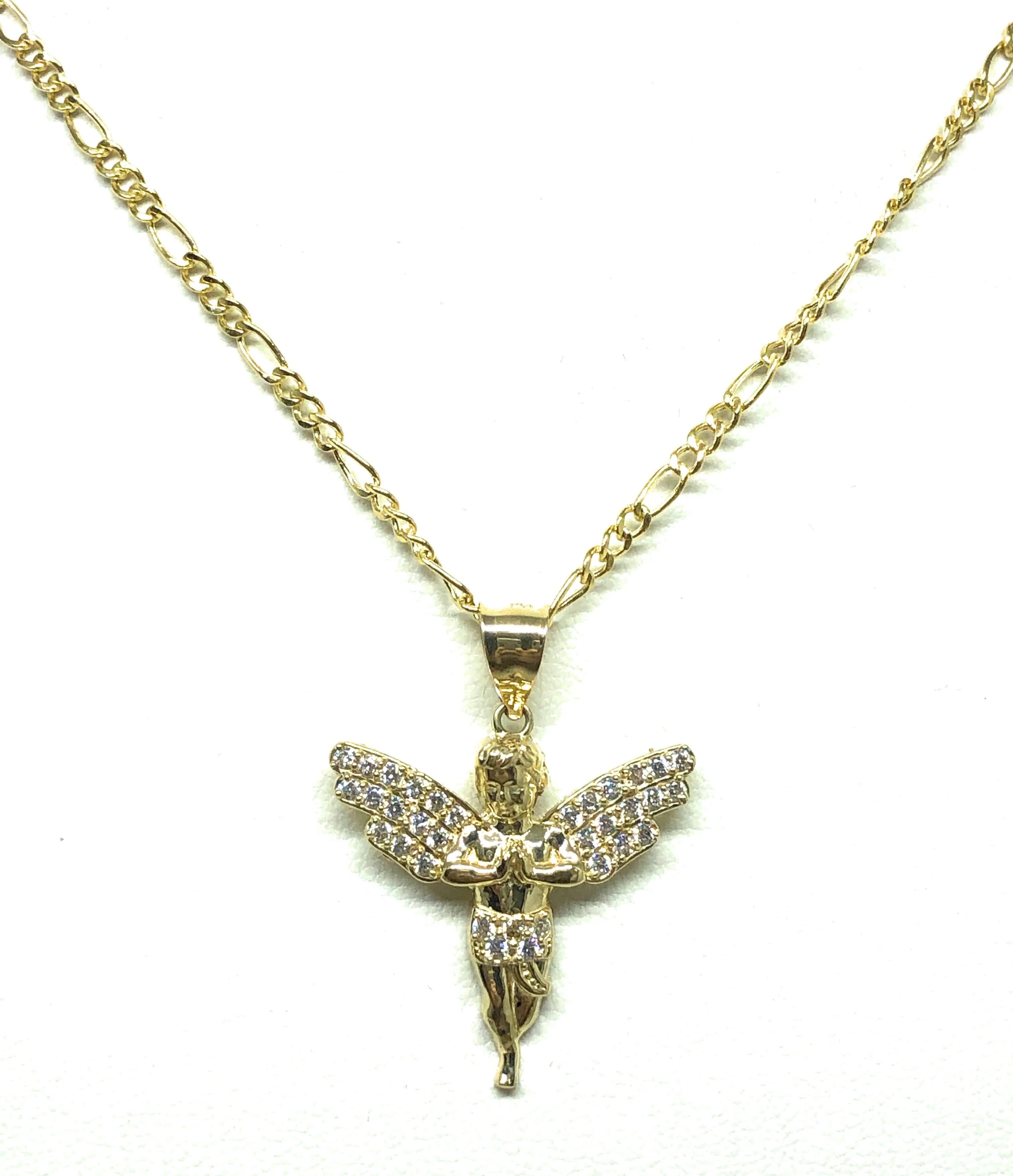 10k Solid Gold Yellow Angel Cubic Zirconia Pendant Necklace - Image 7