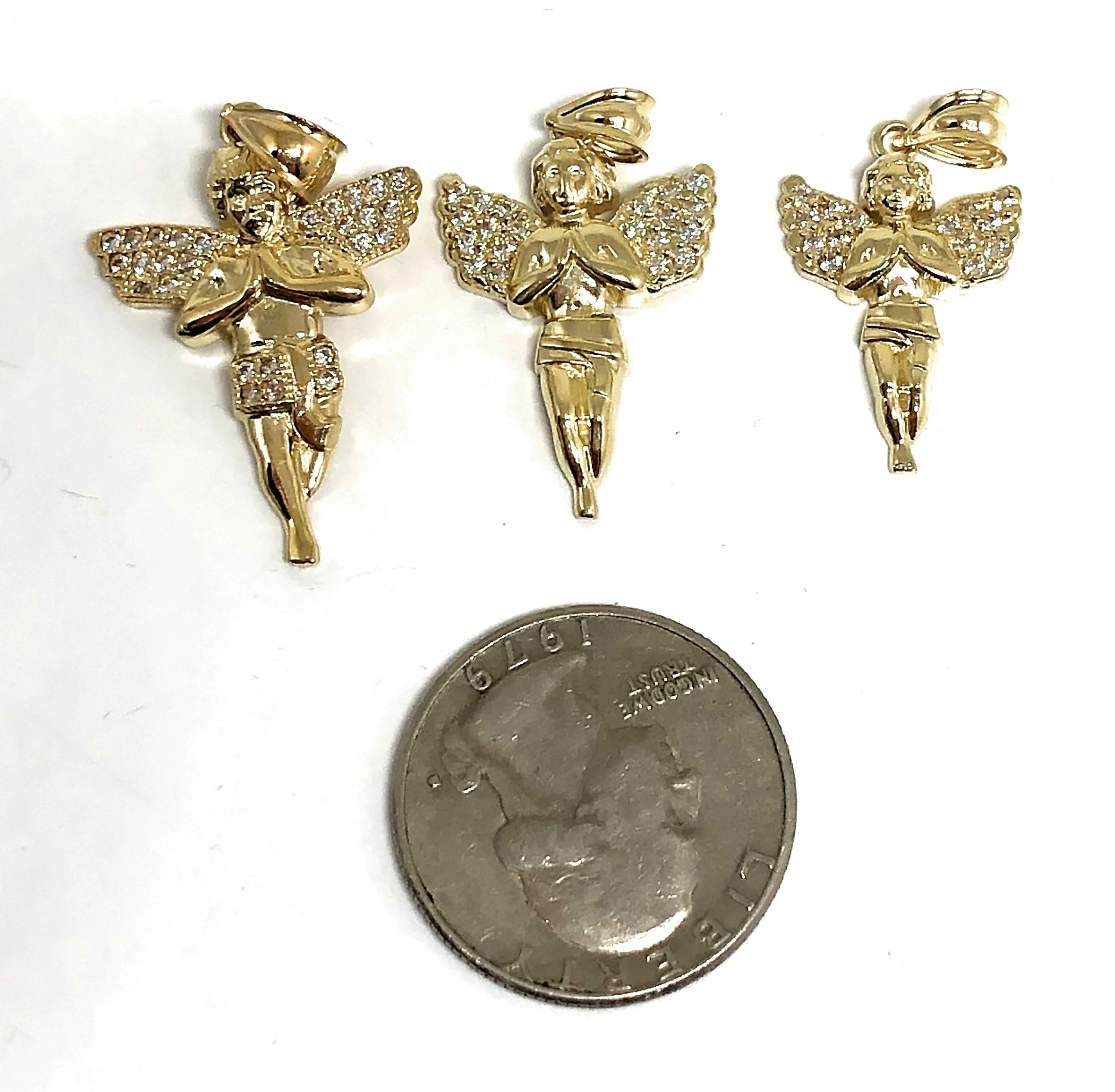 10k Solid Gold Yellow Angel Cubic Zirconia Pendant Necklace (SM,MED,LG) - Image 2