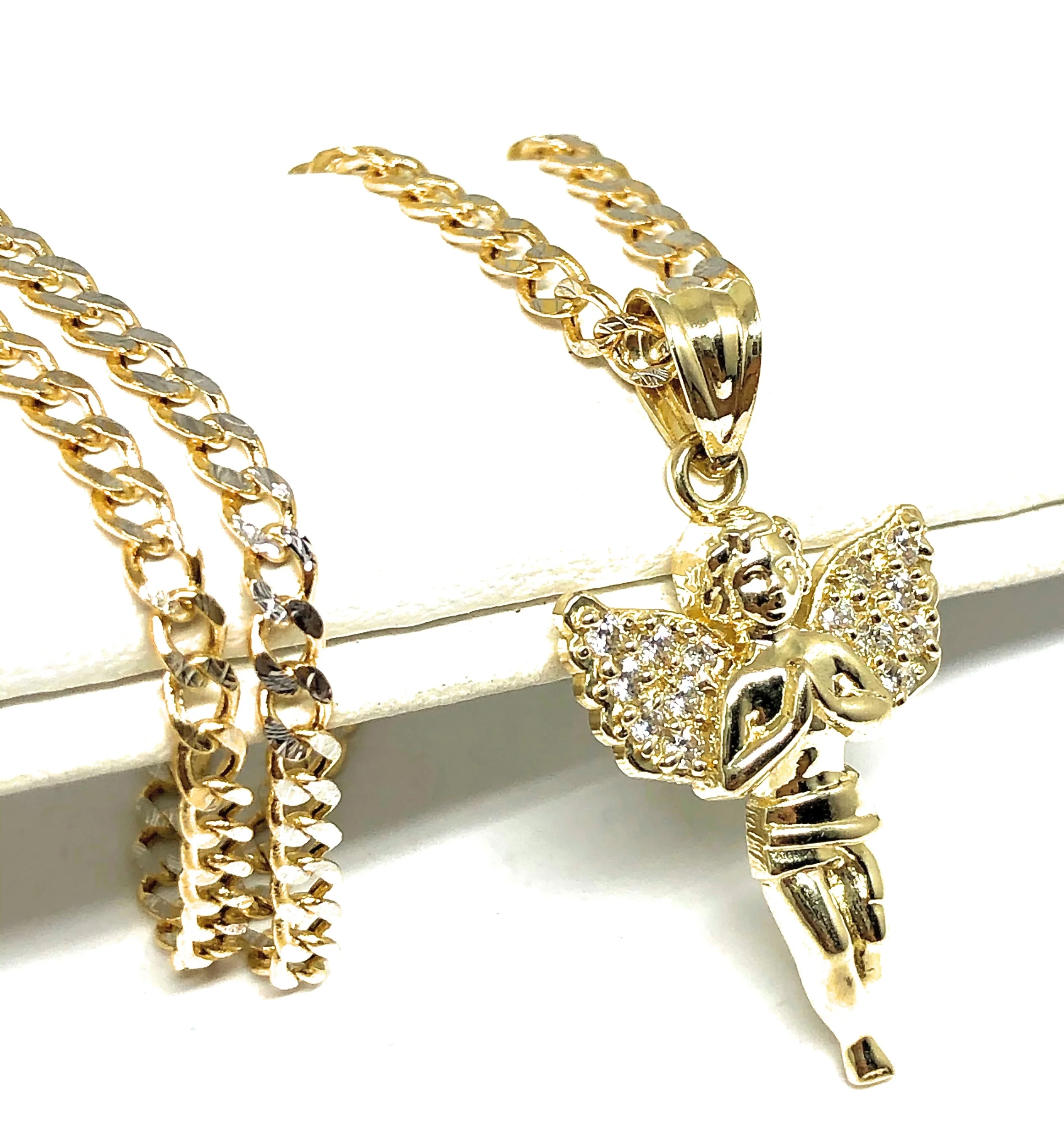 10k Solid Gold Yellow Angel Cubic Zirconia Pendant Necklace (SM,MED,LG) - Image 3
