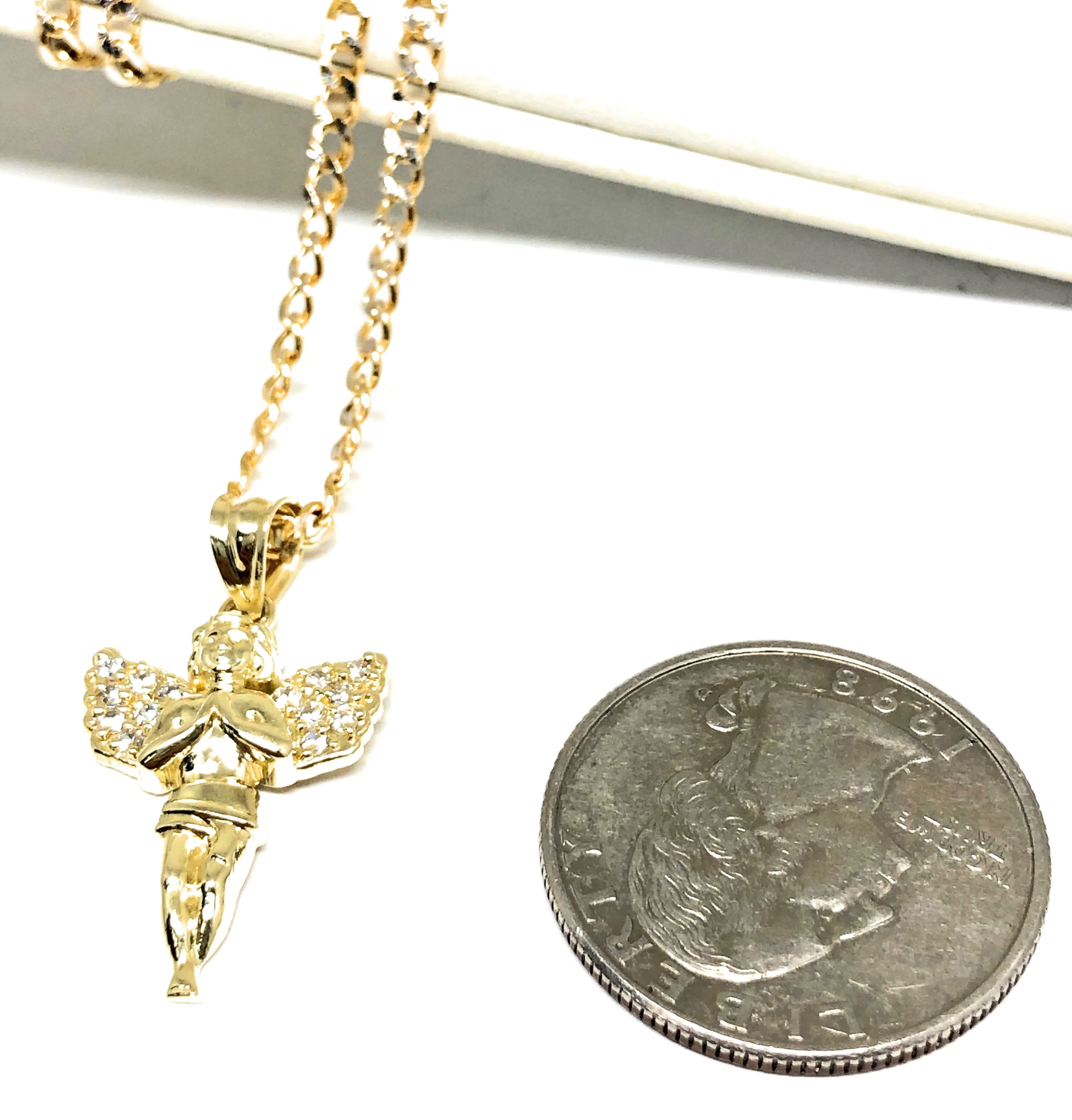 10k Solid Gold Yellow Angel Cubic Zirconia Pendant Necklace (SM,MED,LG) - Image 4