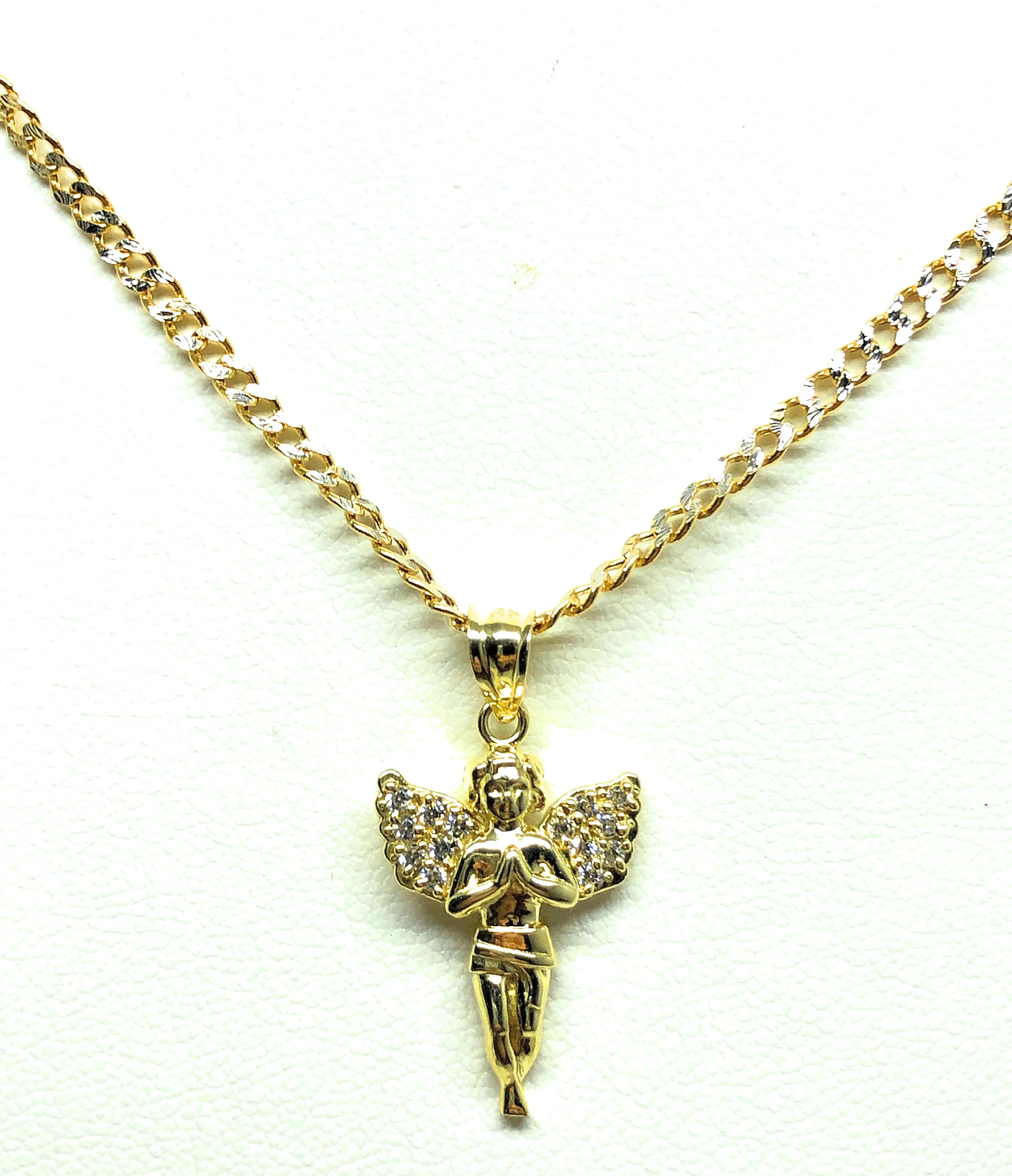 10k Solid Gold Yellow Angel Cubic Zirconia Pendant Necklace (SM,MED,LG) - Image 5
