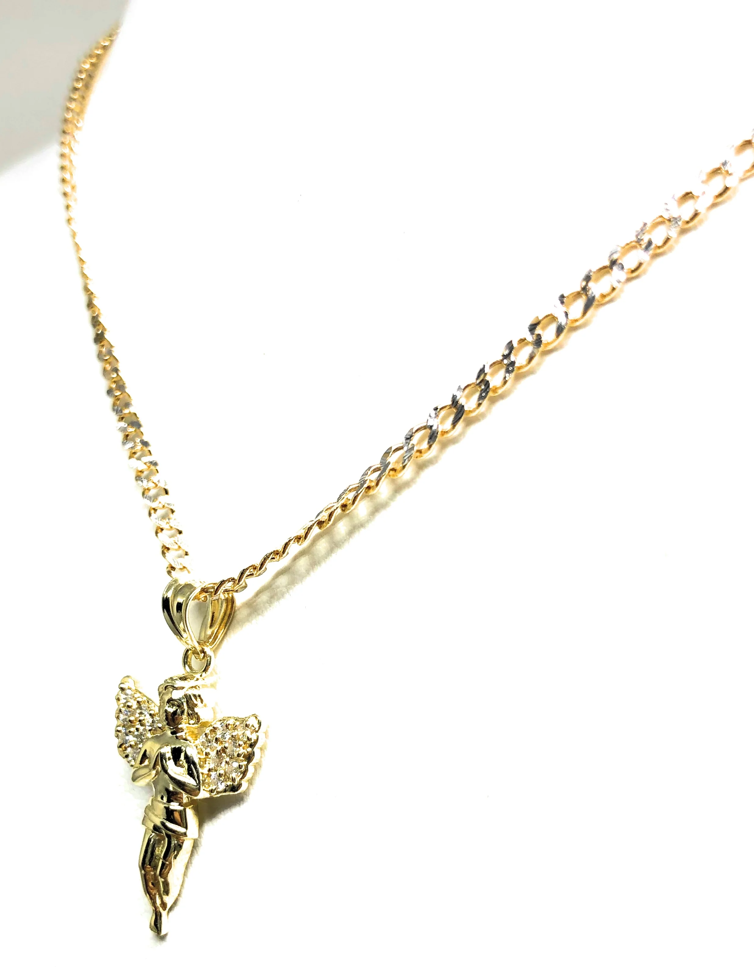 10k Solid Gold Yellow Angel Cubic Zirconia Pendant Necklace (SM,MED,LG) - Image 6