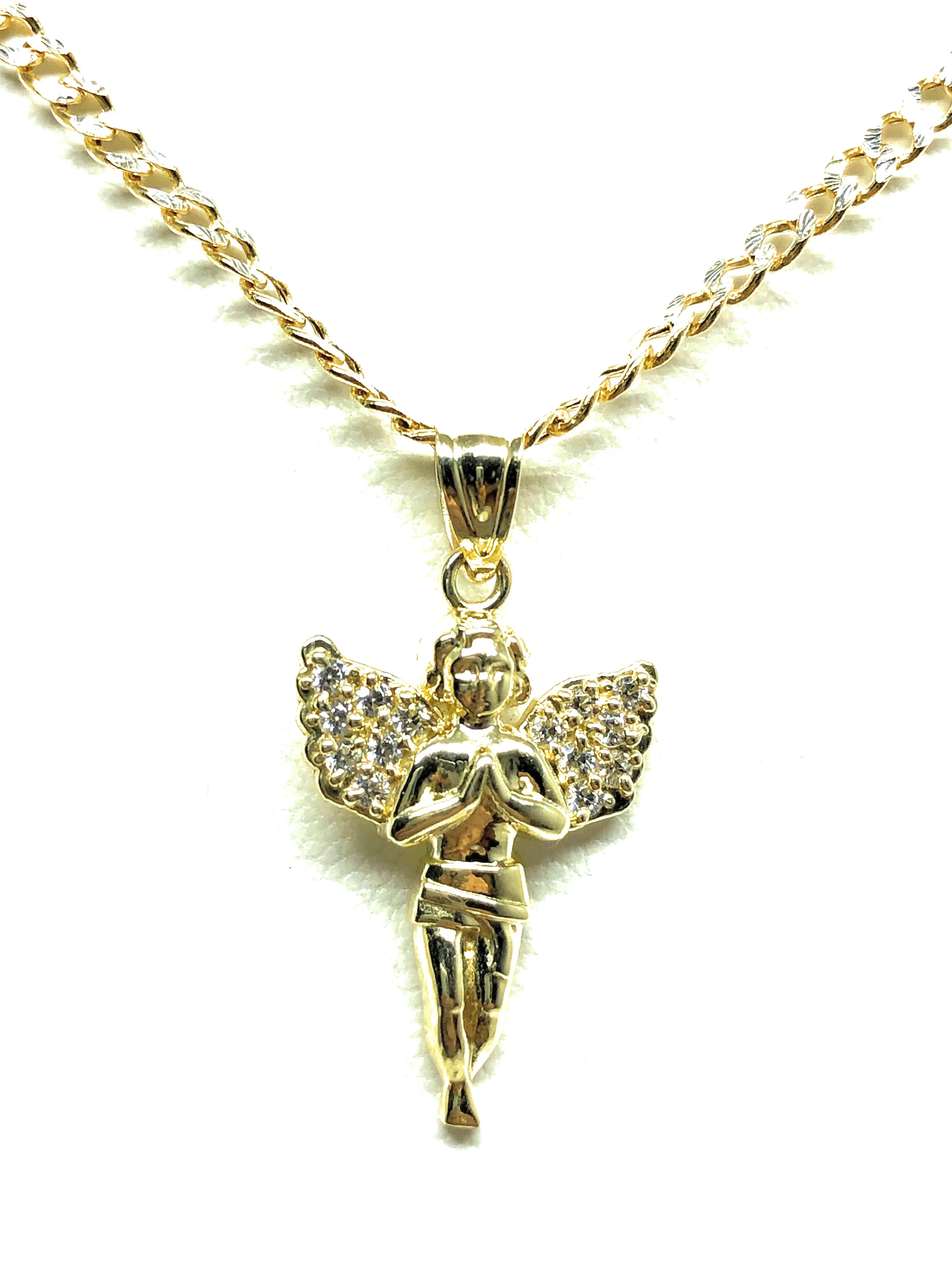 10k Solid Gold Yellow Angel Cubic Zirconia Pendant Necklace (SM,MED,LG) - Image 7