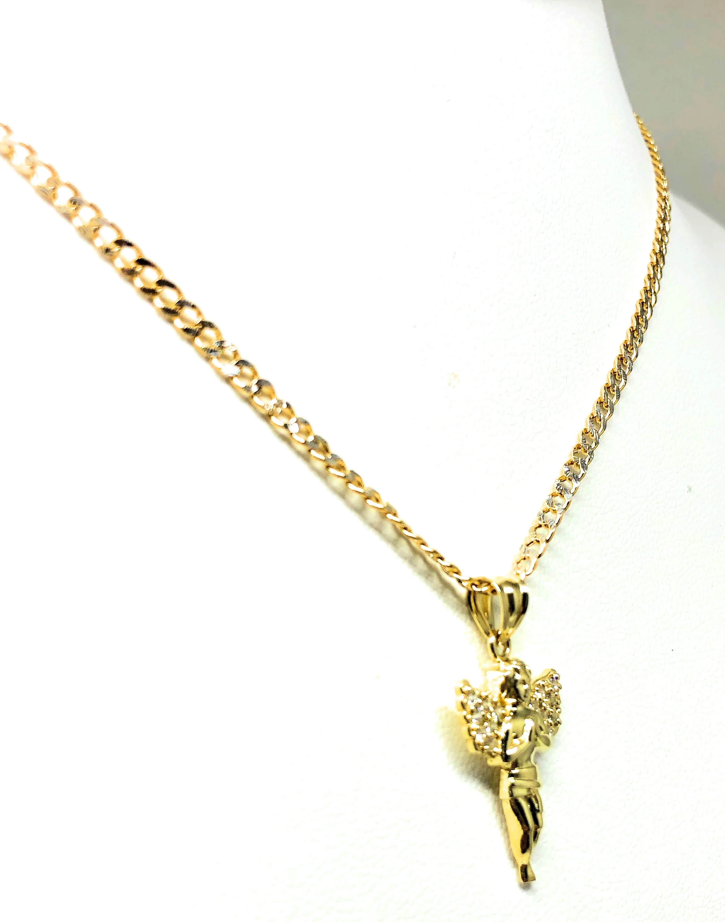10k Solid Gold Yellow Angel Cubic Zirconia Pendant Necklace (SM,MED,LG) - Image 9